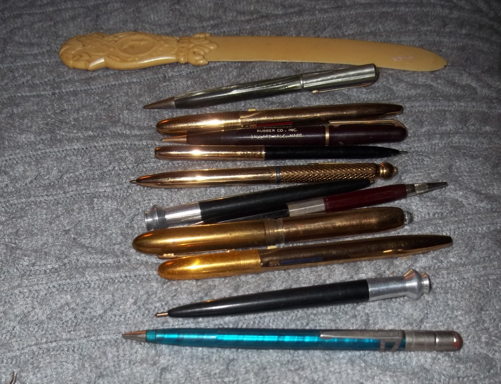 Lot of Mechanical Pencils, Fountain Pens and Faux Ivory Letter Opener