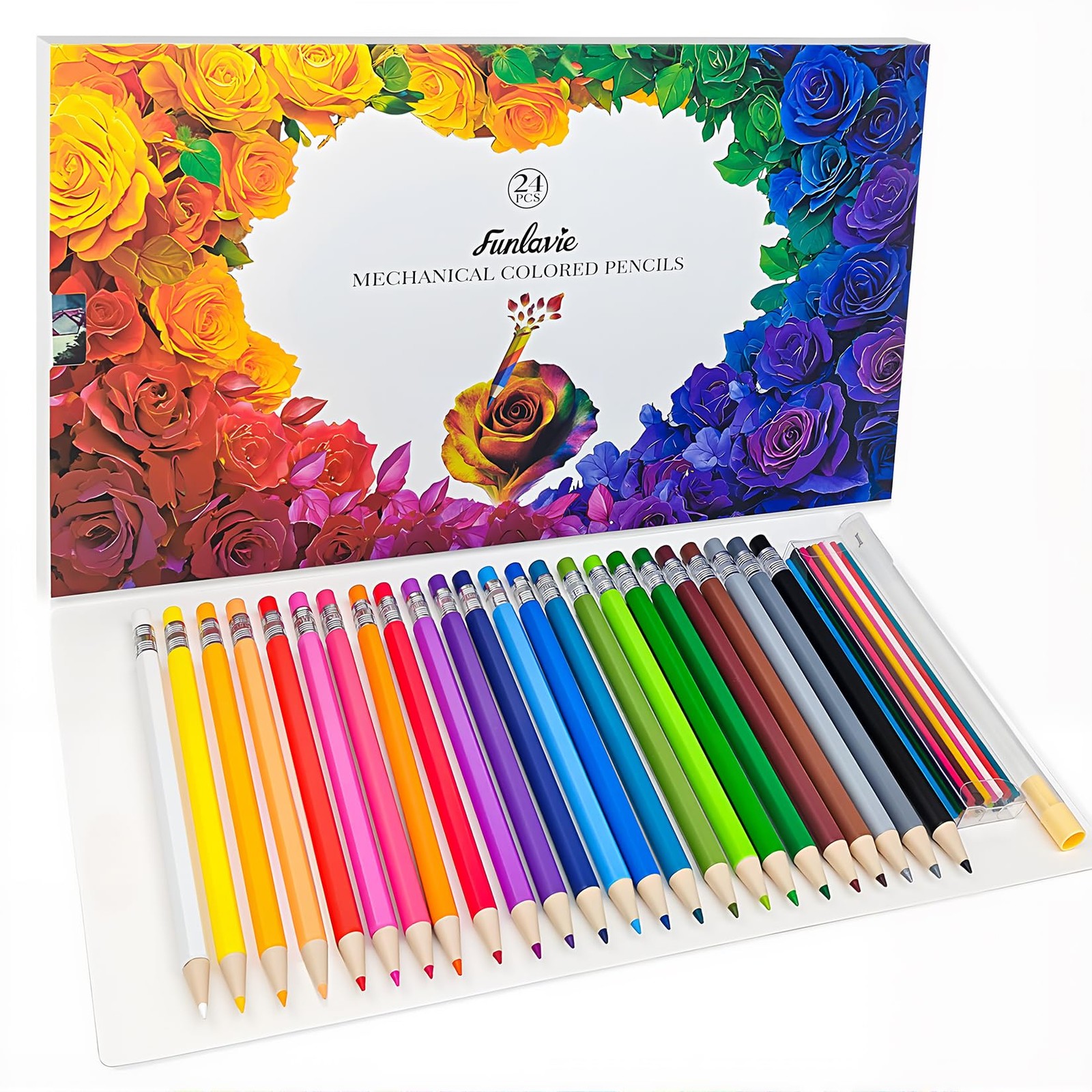 FUNLAVIE 24 Mechanical Colored Pencils with 24 Lead Refills, 48 Pcs Total, 2….