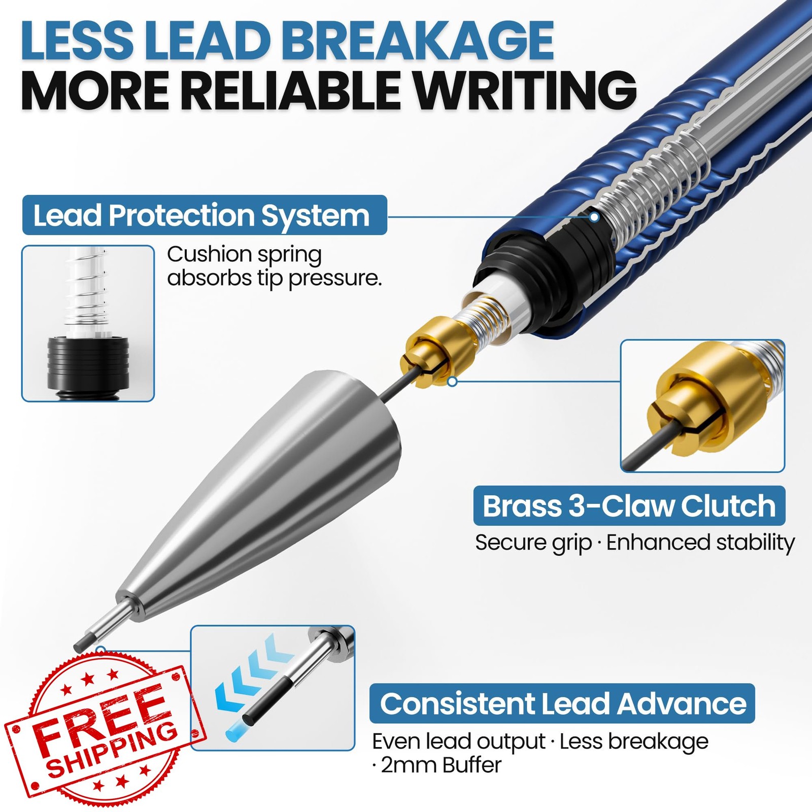 WUO 4pc 0.5mm Metal Mechanical Pencil Set Case HB Lead