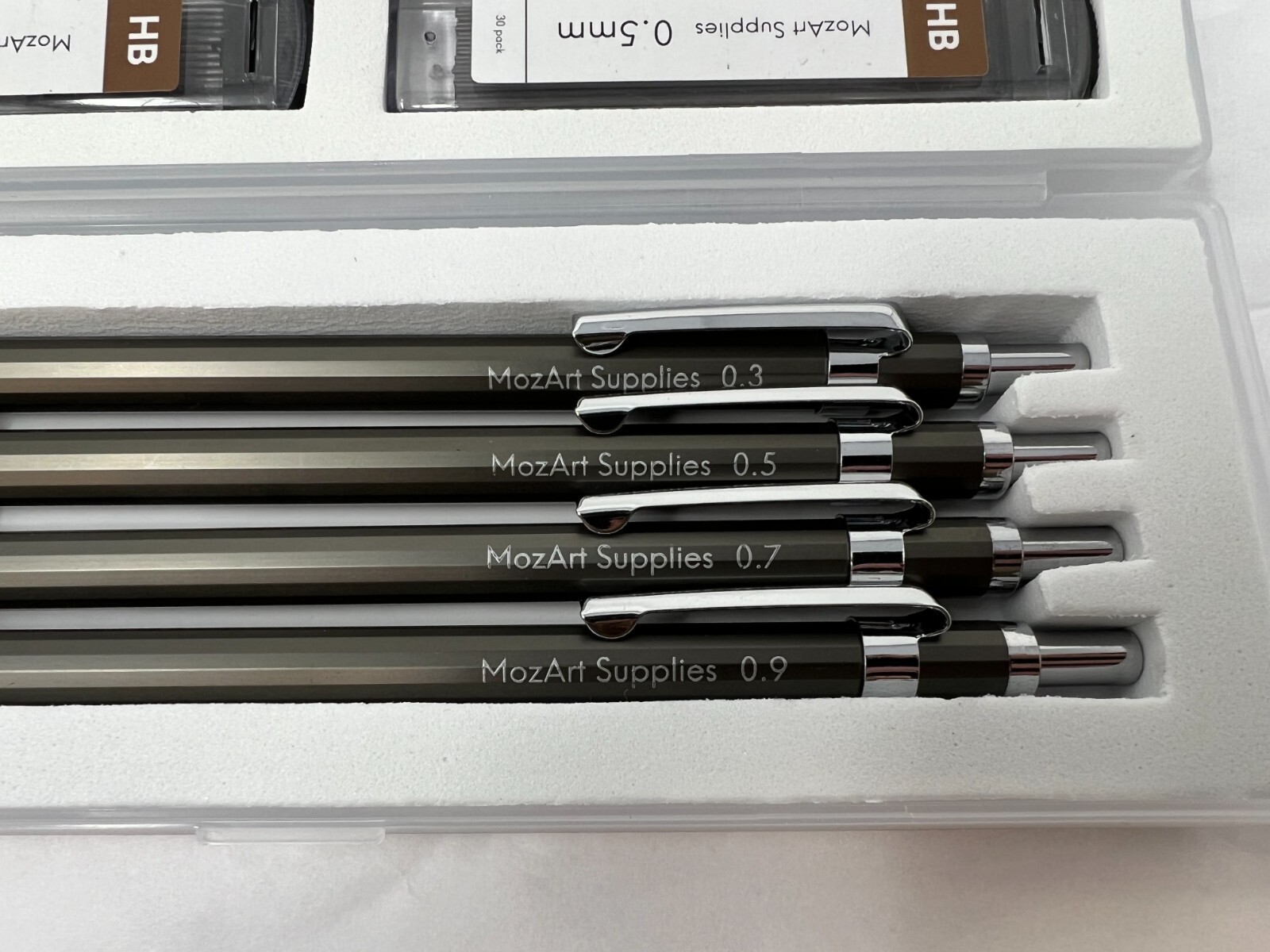 MozArt Mechanical Pencil Set with Case – 4 Sizes: 0.3, 0.5, 0.7 & 0.9mm with 30