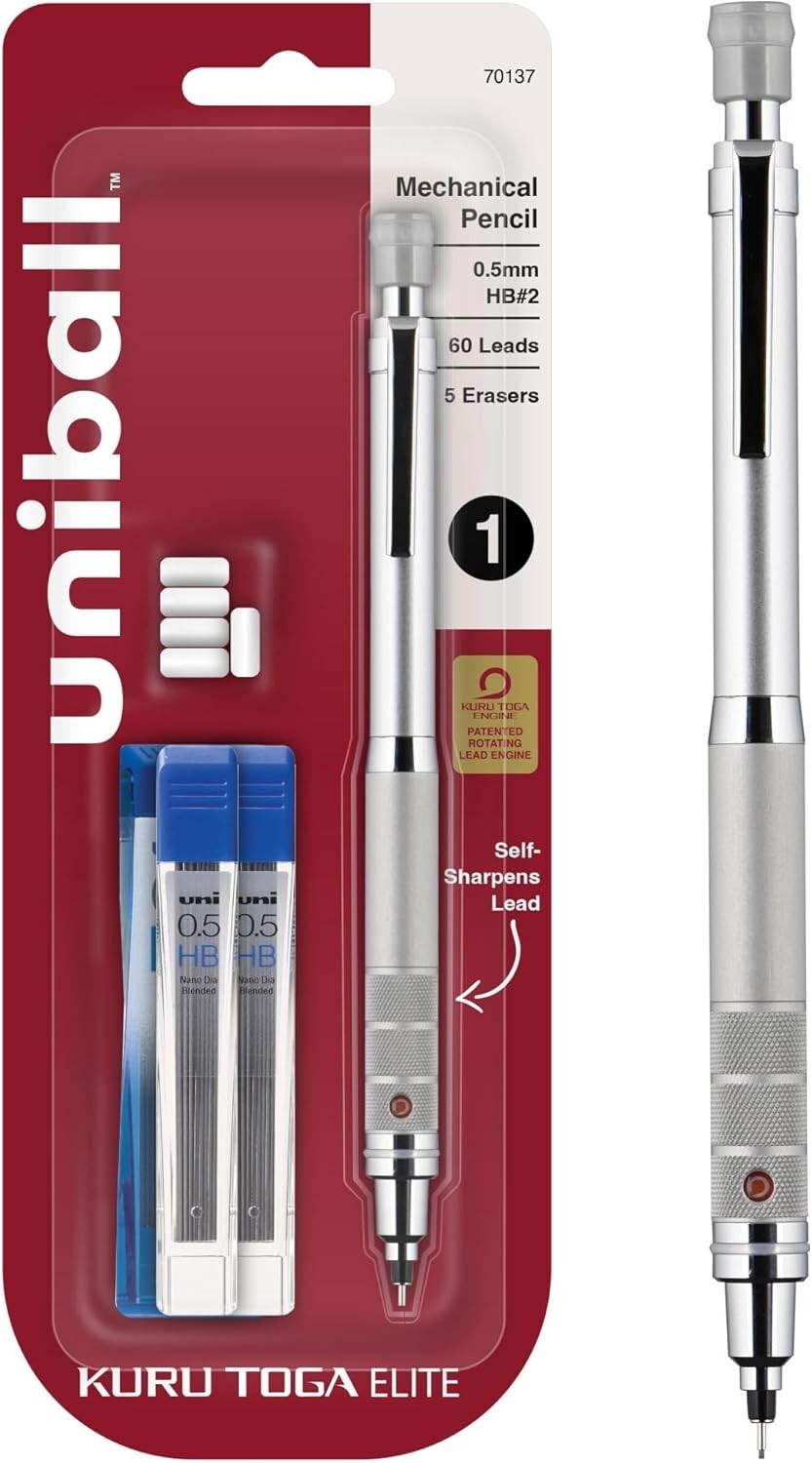 Uniball Kuru Toga Mechanical Pencil Starter Kit with Silver Barrel and 0.5Mm Ti