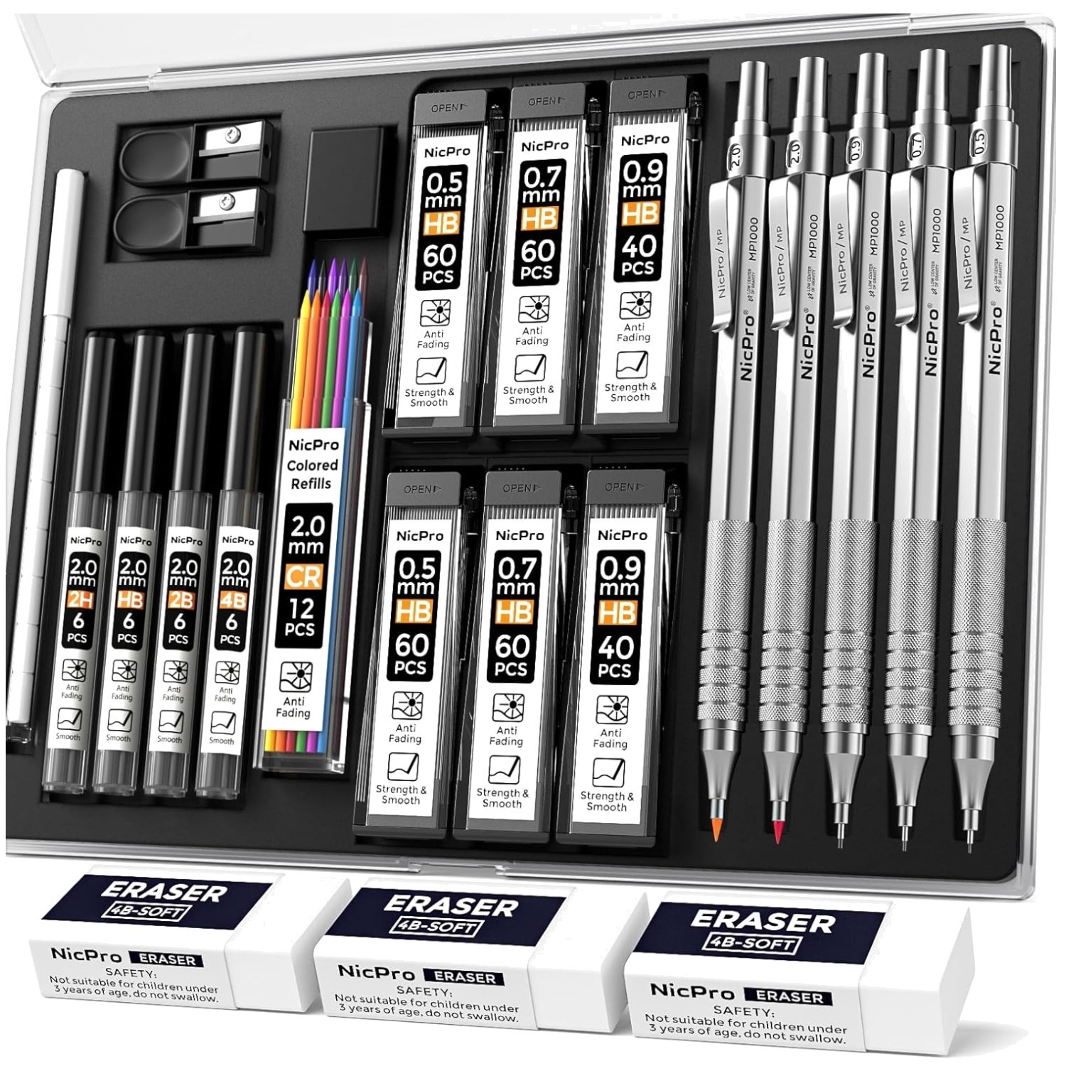 22PCS Metal Mechanical Pencil Set with 396 Leads for Artists & Engineers