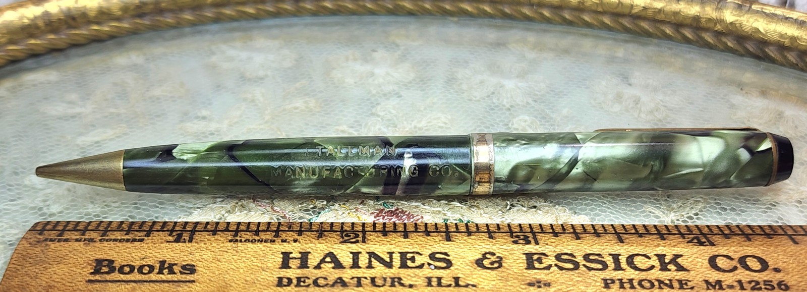 VTG Parker Challenger Pencil== Green Marbled Advertisng Tallman Cadilac Decatur