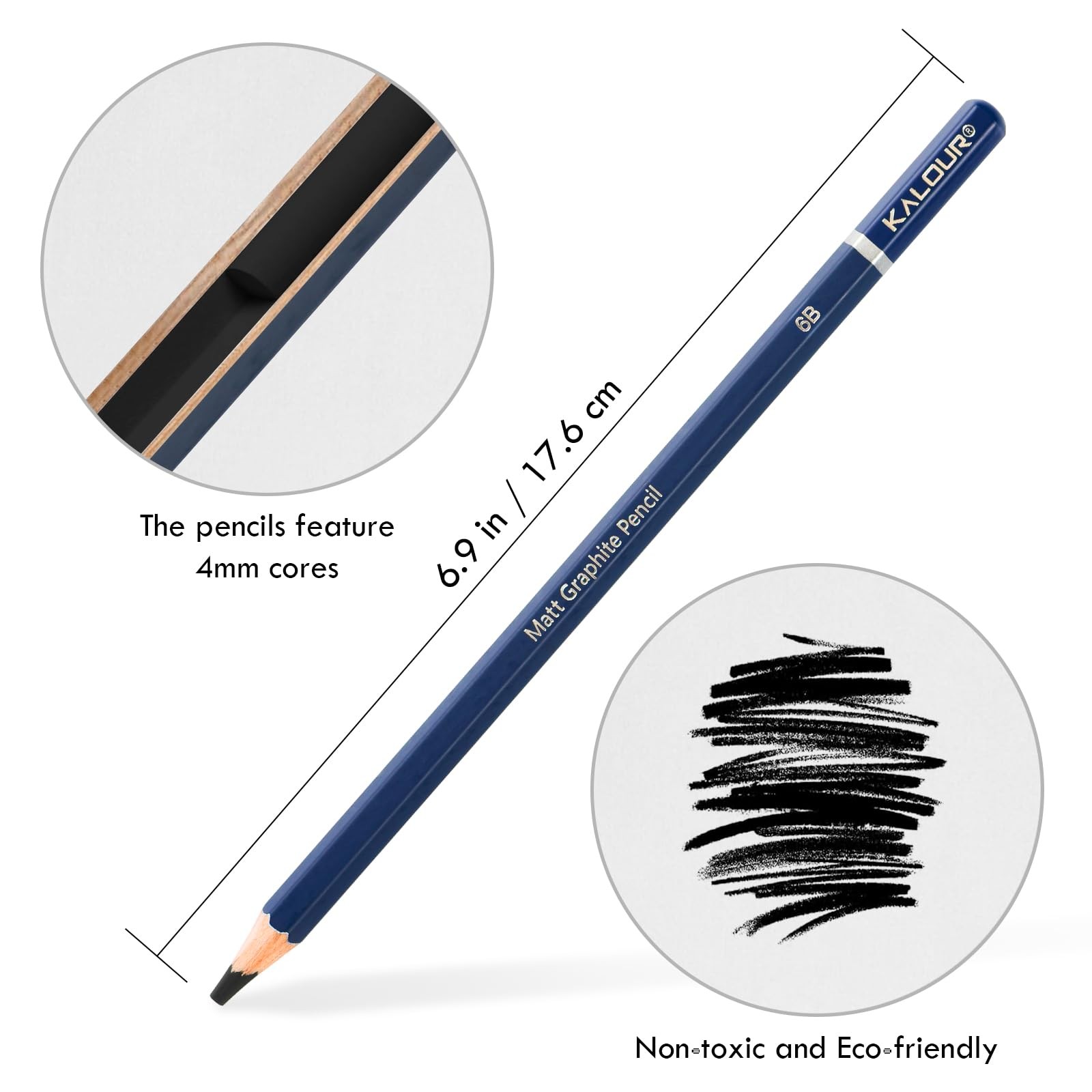 KALOUR PDAS Professional Drawing Pencils for 6 Count (Pack of 1), Black