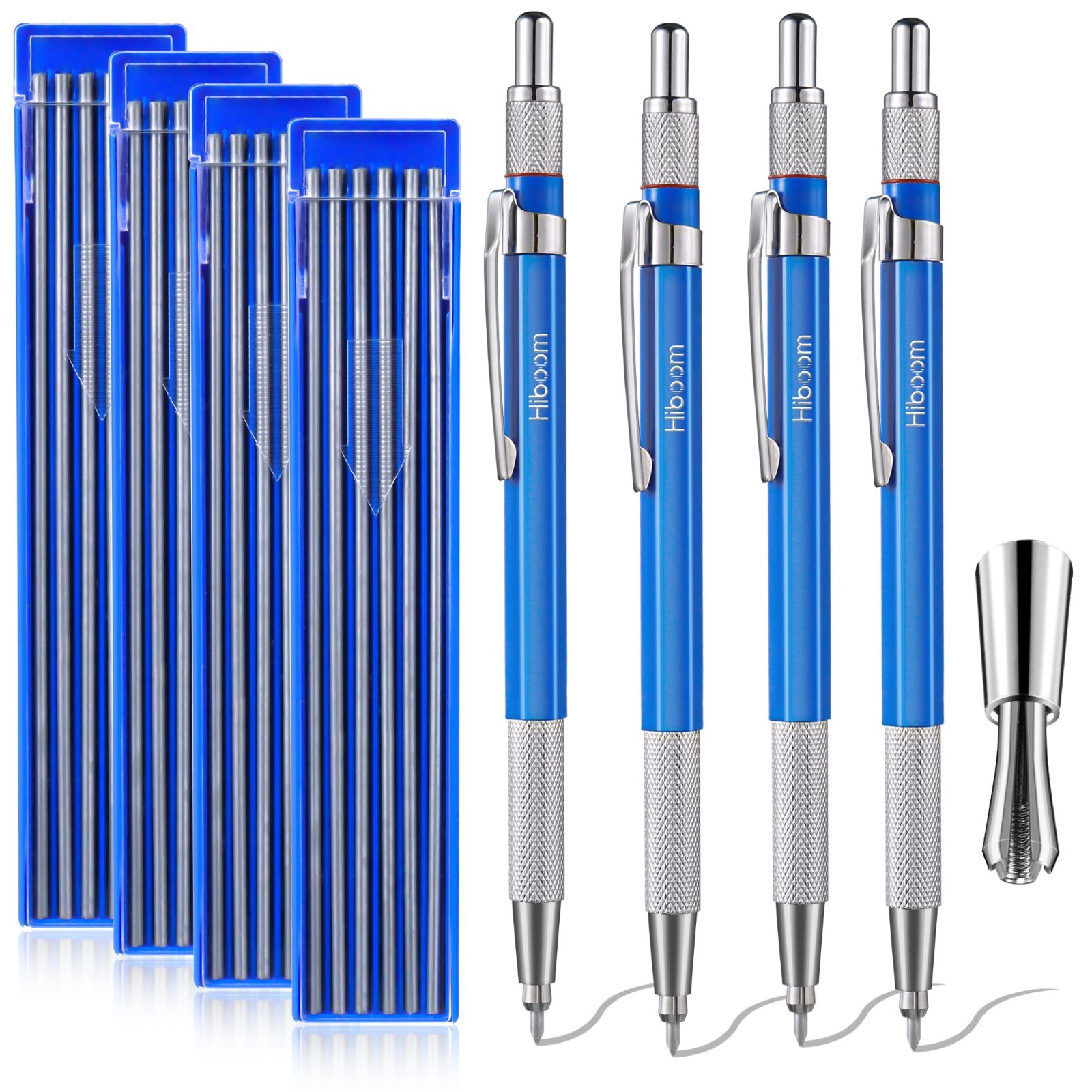 4 Pcs Welders Pencil Set with 48 Silver Refills, Metal Marker & Sharpener for We