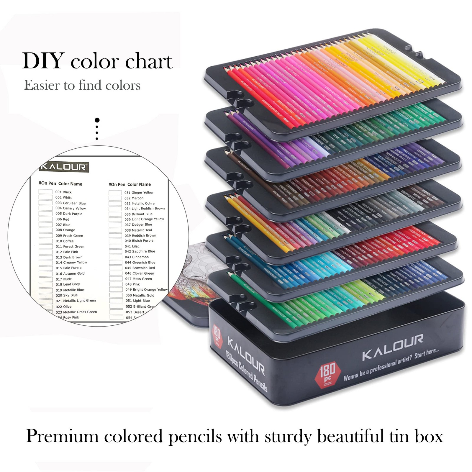 KALOUR 180 Colored Pencil Set for Adults 1 Count (Pack of 180), Multicolor