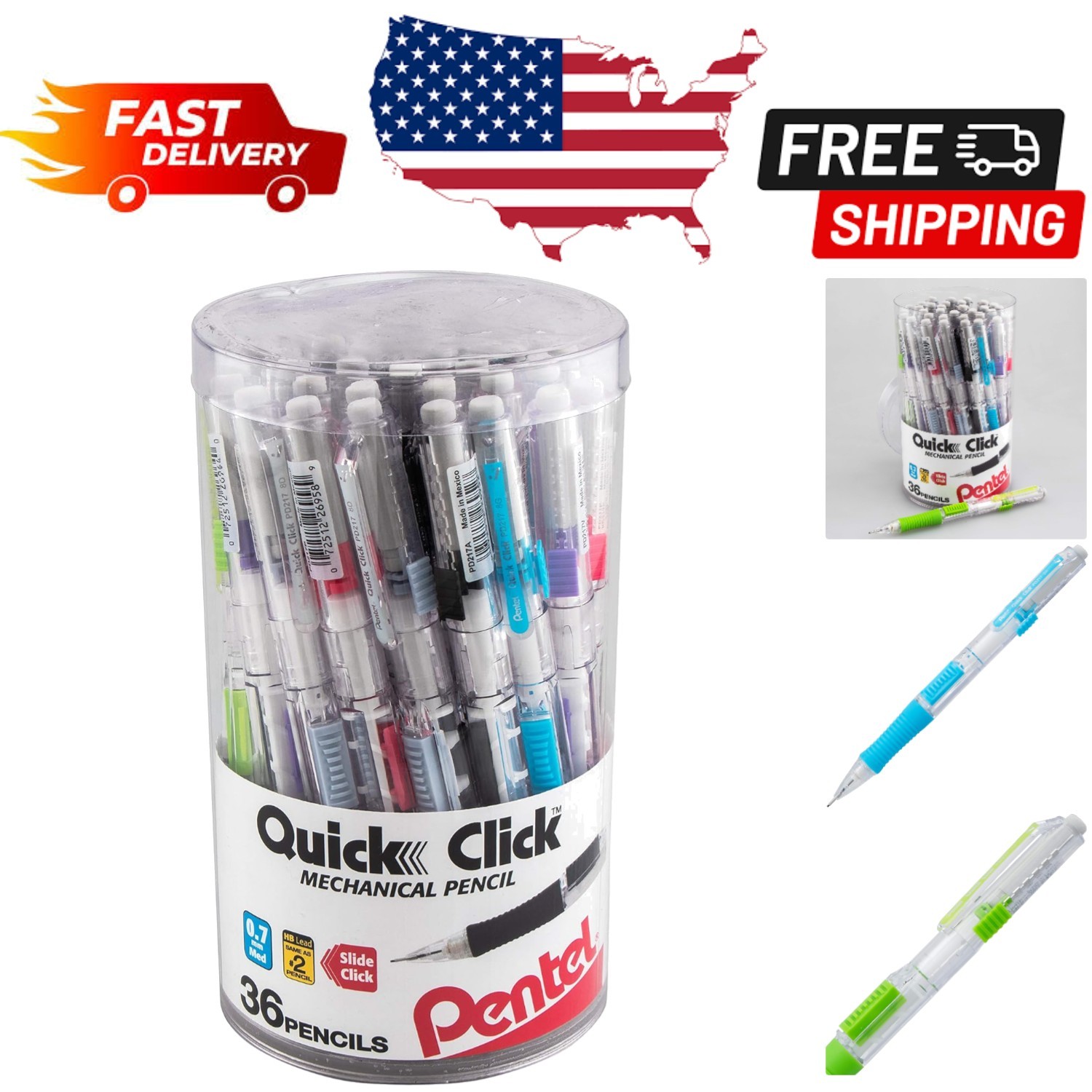 Comfort Grip 0.7mm Mechanical Pencil Set, 36 Assorted Colors for Easy Writing
