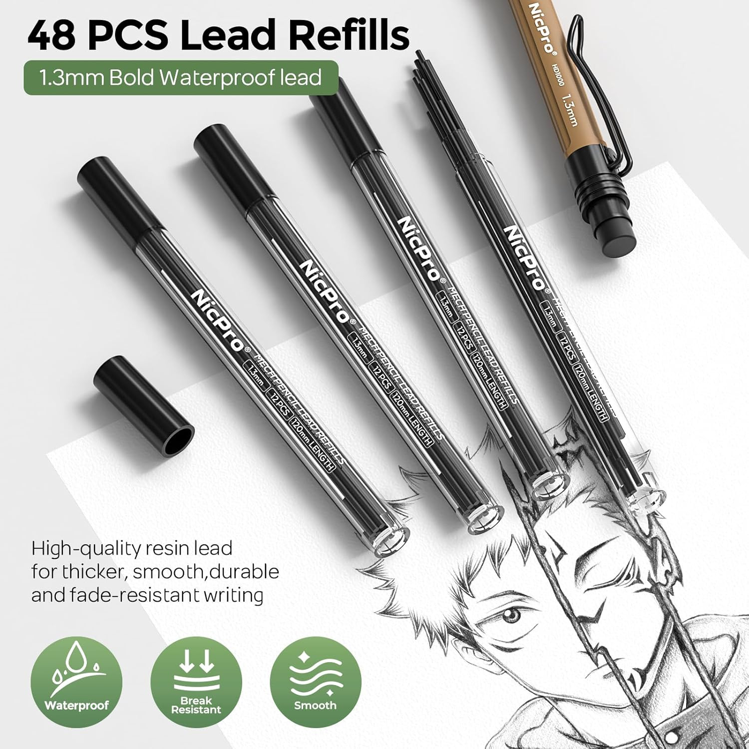 3 PCS 1.3 Mm Mechanical Pencils Set 3 Colors with 51 Lead Refill, 3 Eraser – Wea