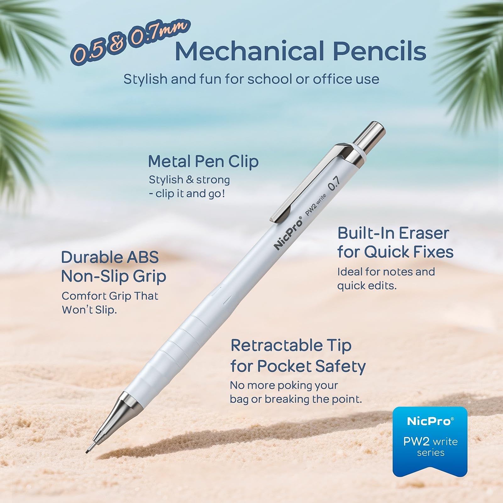 Nicpro Cute Mechanical Pencil Set, 4PCS 0.5 & 0.7 mm Pastel Drafting