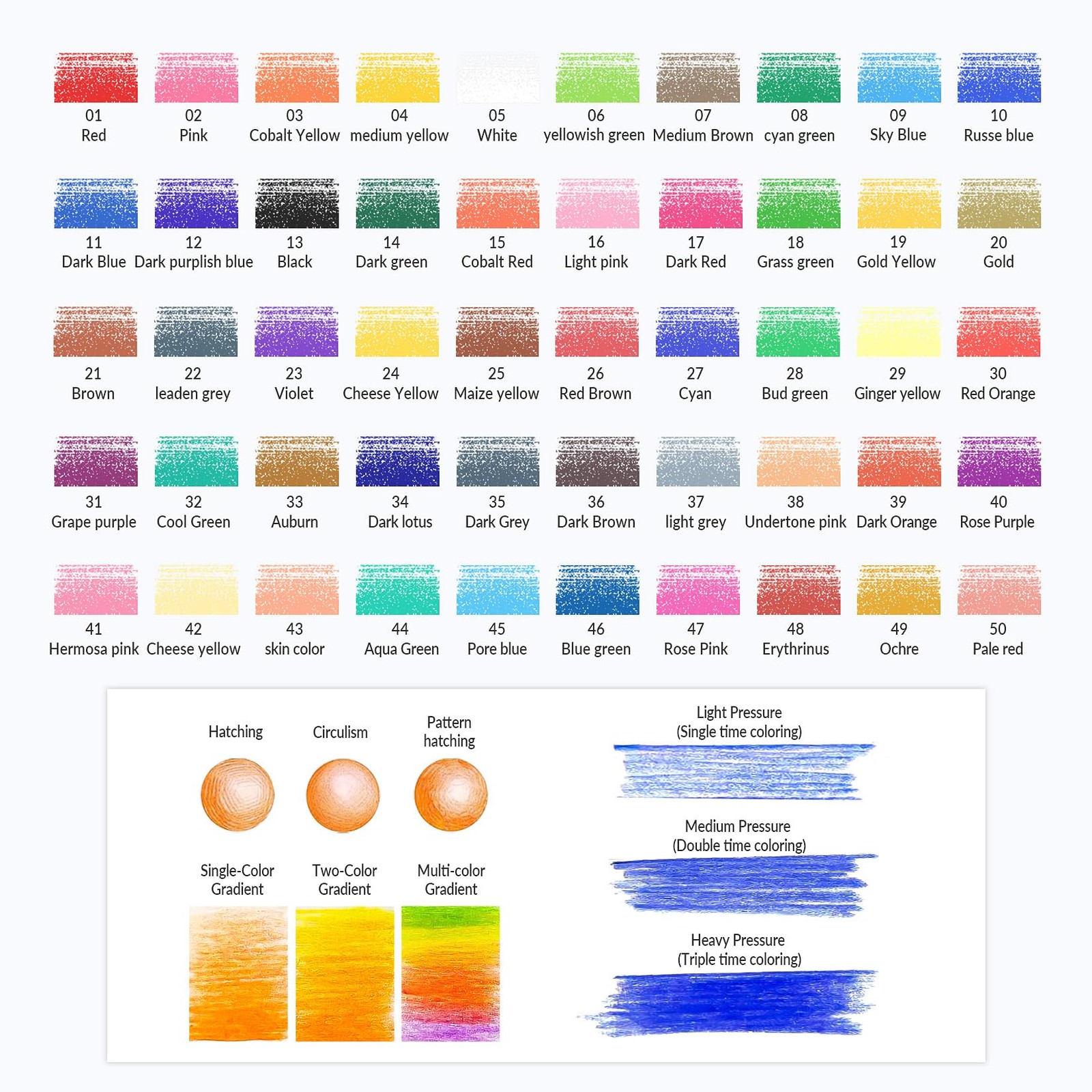 FUNLAVIE 48 Colored Pencils for 50 Count (Pack of 1), 50-Color Gift Pack
