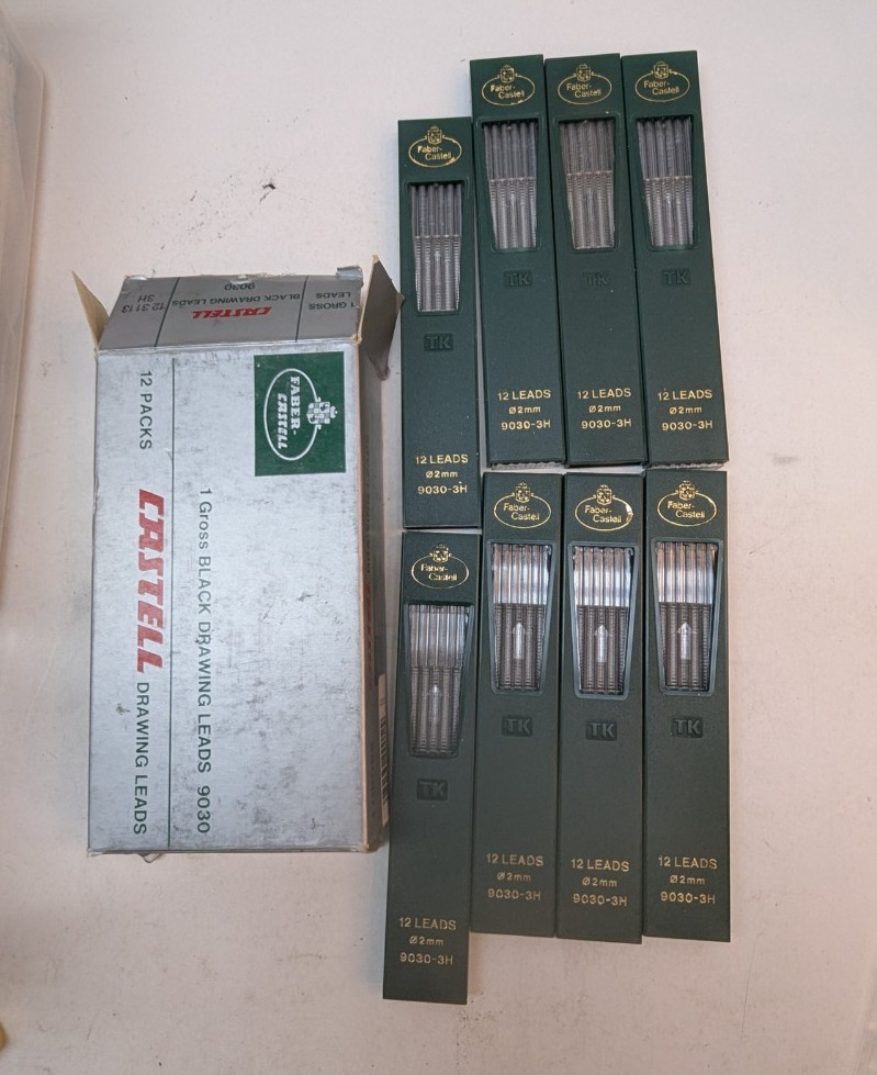 SET OF 8 Faber Castell Black Drawing Lead 9030-3H Germany 2mm 12 Leads/Pack
