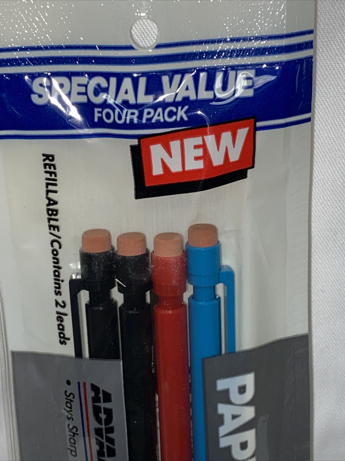 (4) VINTAGE 1985 GILLETTE PAPER MATE ADVANCER PENCIL 0.7 MM FINE POINT 3 COLORS