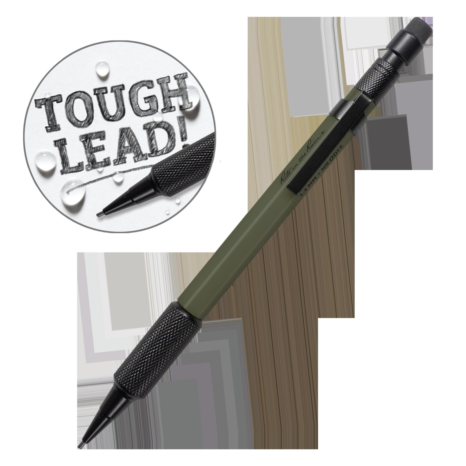Rite in the Rain Weatherproof Mechanical Pencil, Olive Drab Barrel, 1.3mm Bla…