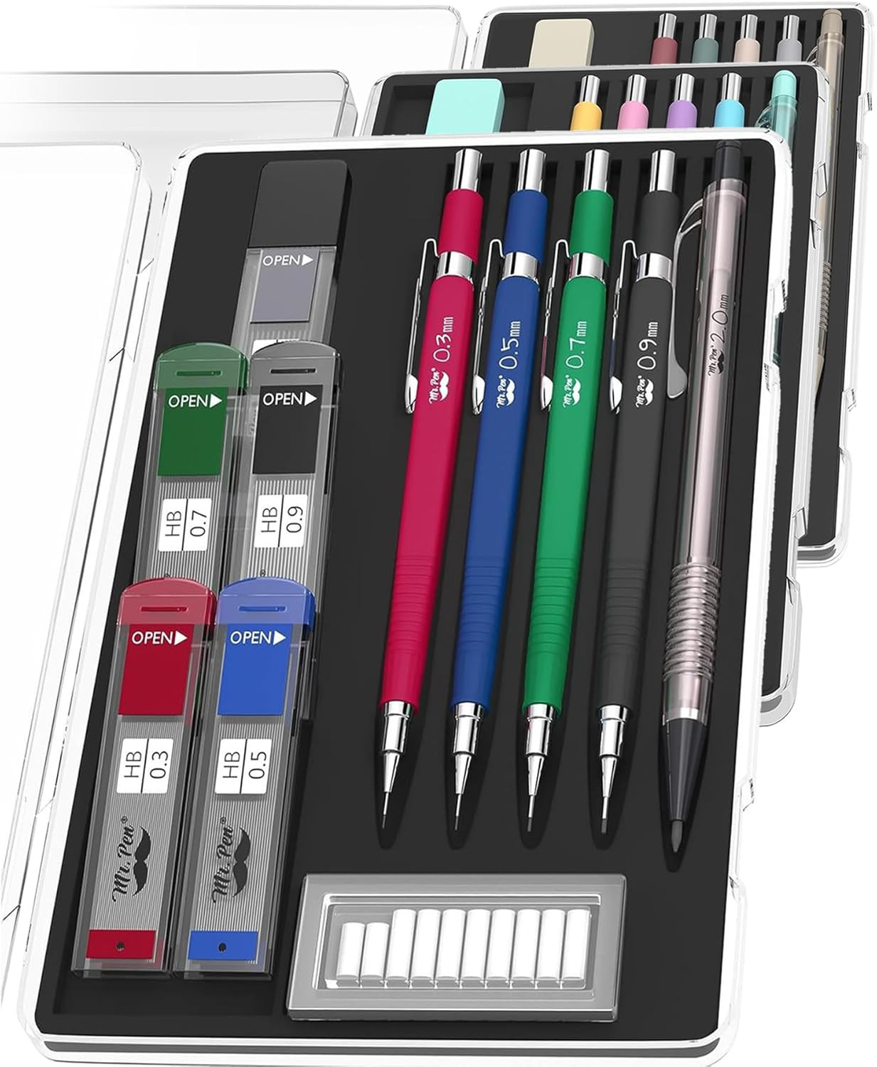 Mechanical Pencil Set with Lead and Eraser Refills, 5 Sizes – 0.3, 0.5, 0.7, 0.9