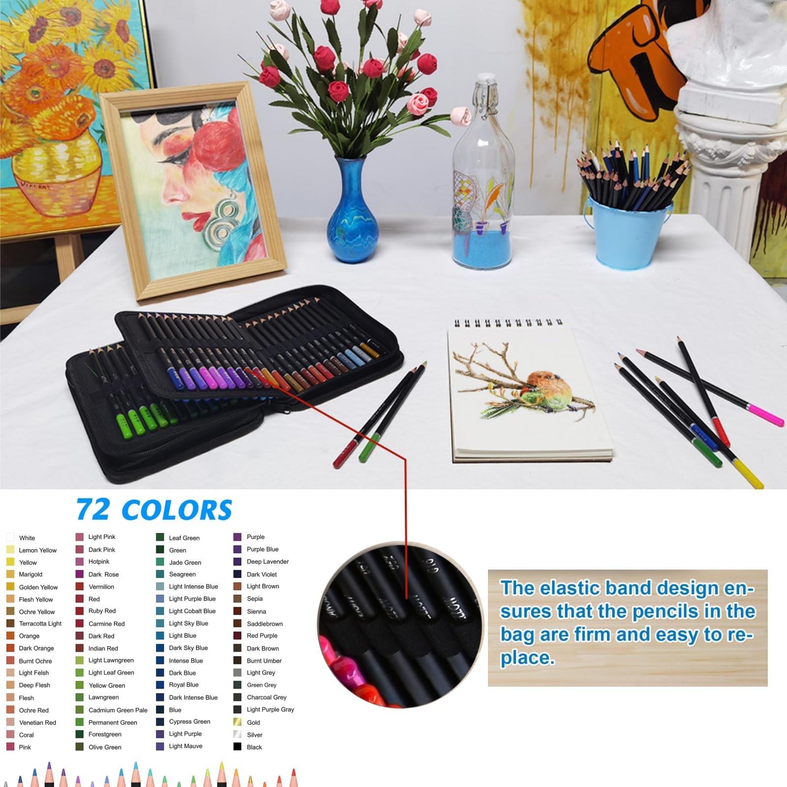 H & B 72 Colored Pencils Kit, Oil-Based Soft 72 Count (Pack of 1), Multicolor