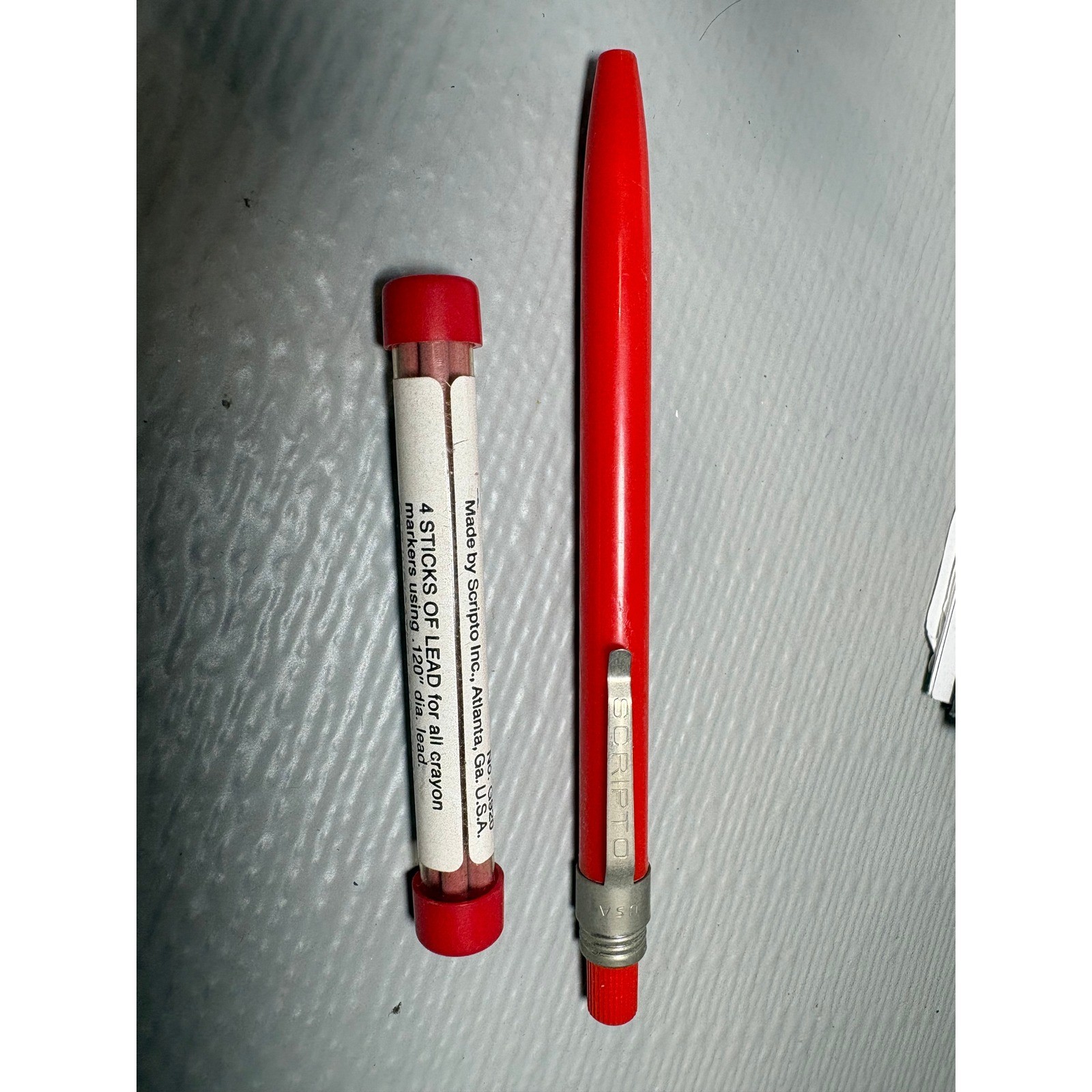 Vintage Scripto Red Mechanical Crayon Marker Pencil with G920 Lead Refills USA