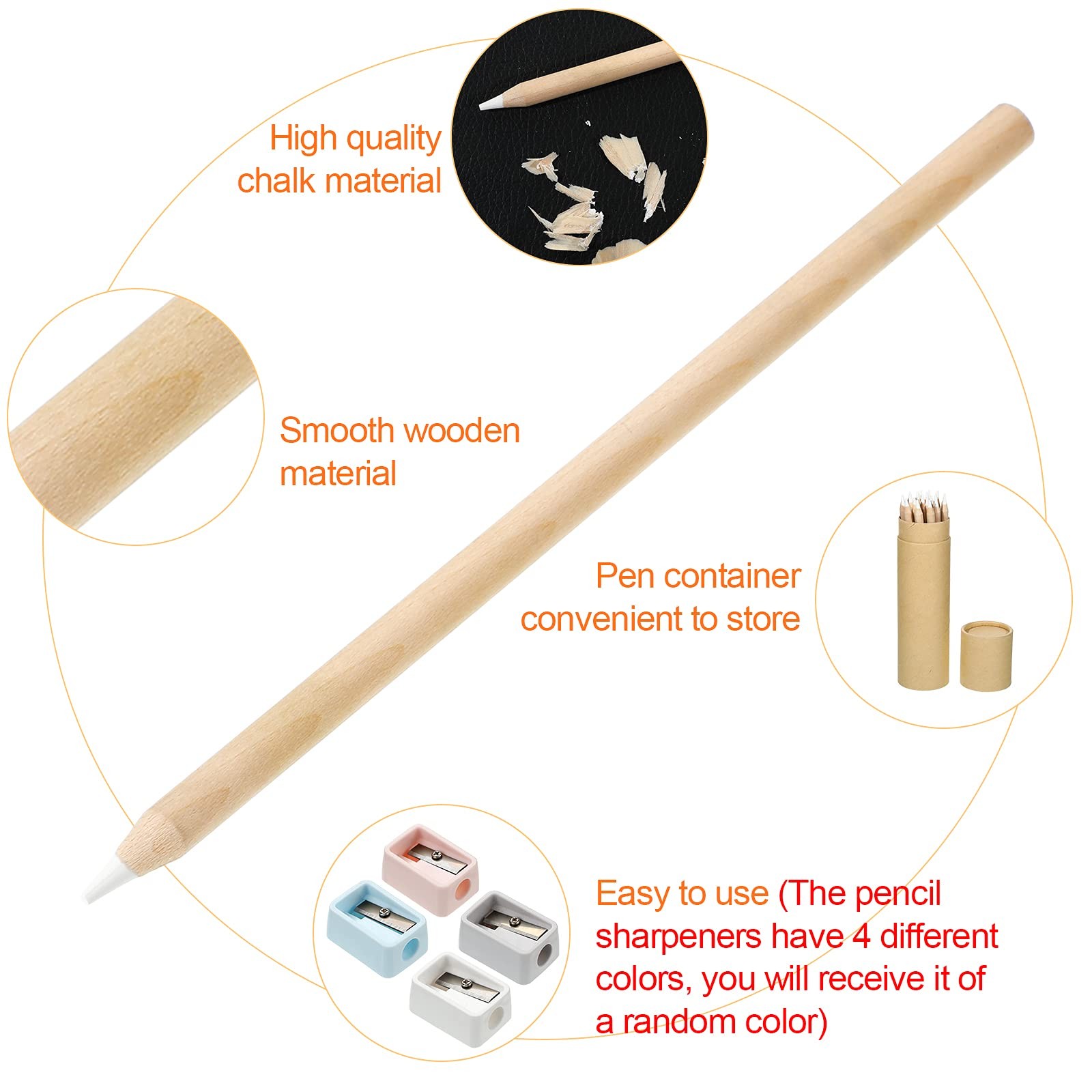 Tenare 10 Pieces White Chalk Pencil Set 1 Count (Pack of 10), Wooden