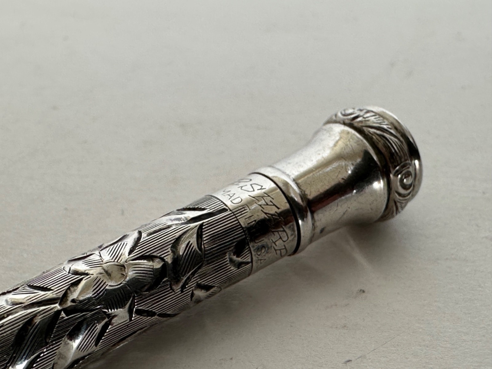 Antique Sterling Silver Whal Ever Sharp Engraved Mecanical Pencil Pendant