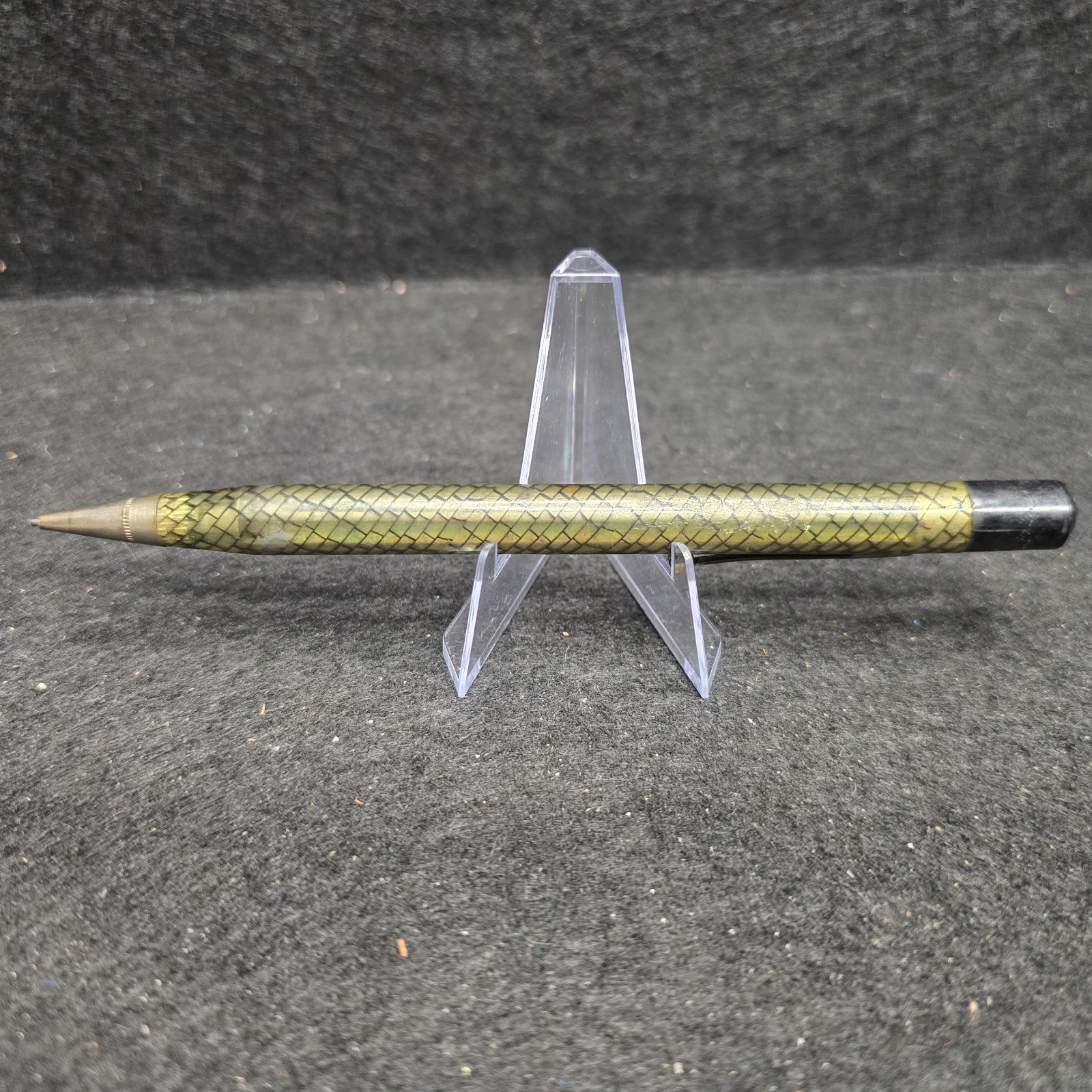 Vintage Wearever Mechanical Pencil Green Gold Lizard Skin Grid Pattern 1940s