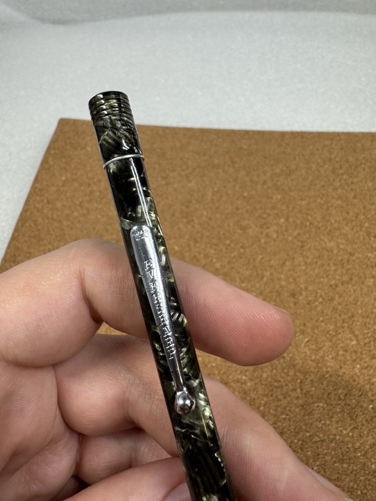 Antique Eversharp 4 Square Green Pattern Celluloid Mechanical Pencil Chrome Trim