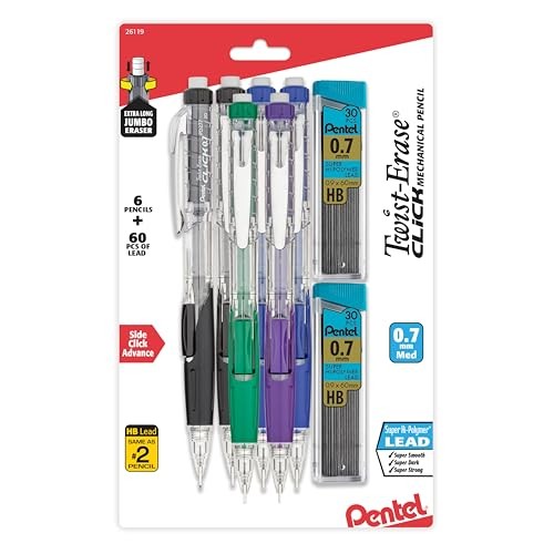 Twist-Erase Click Mechanical Pencil (0.7mm), Pack of 6 Pencils Lead Size 0.7mm