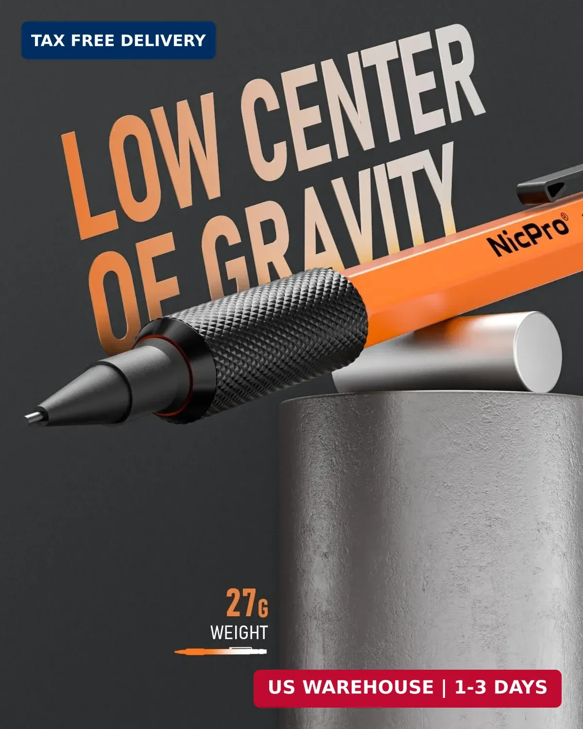 Nicpro 3 PCS 1.3 mm Orange Mechanical Pencils Set with 66 Lead Refill, 3 Eraser