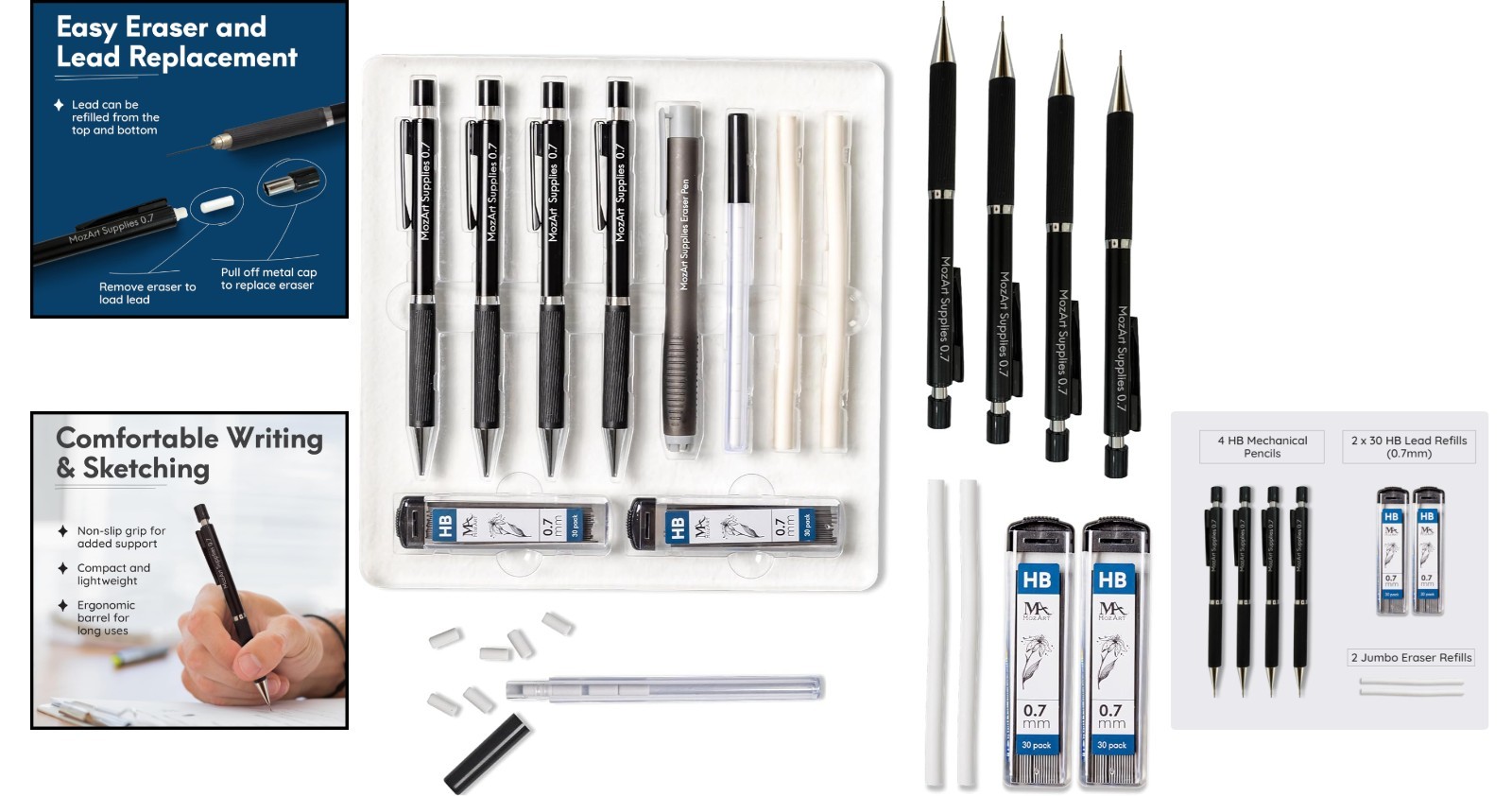 Elegant 0.7mm Mechanical Pencil Set with 60 Lead Refills & Eraser – Perfect Gift