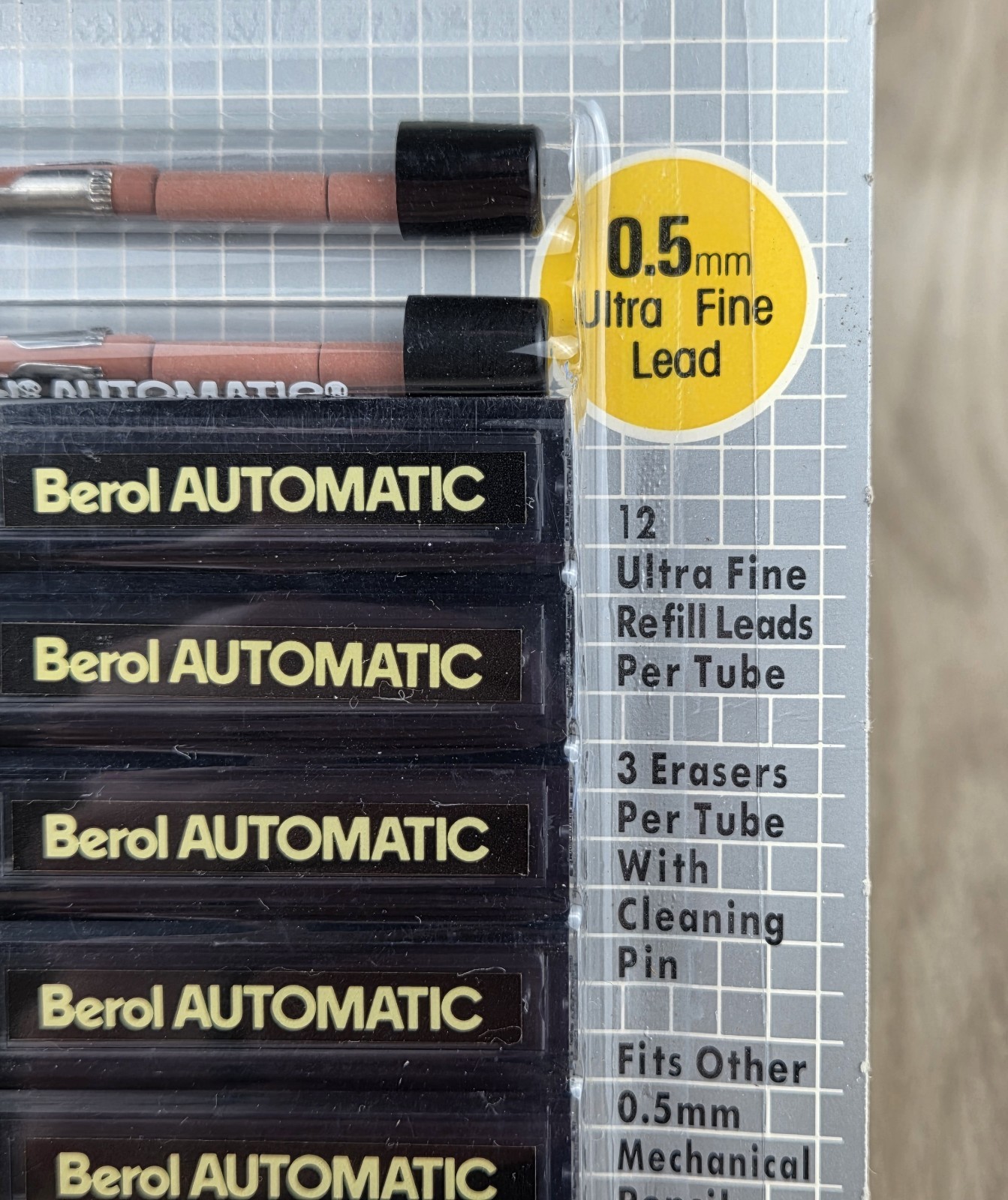 BEROL Automatic 0.5mm 12 Tubes-144 Leads & 12 Refill Erasers Ultra Fine JAPAN