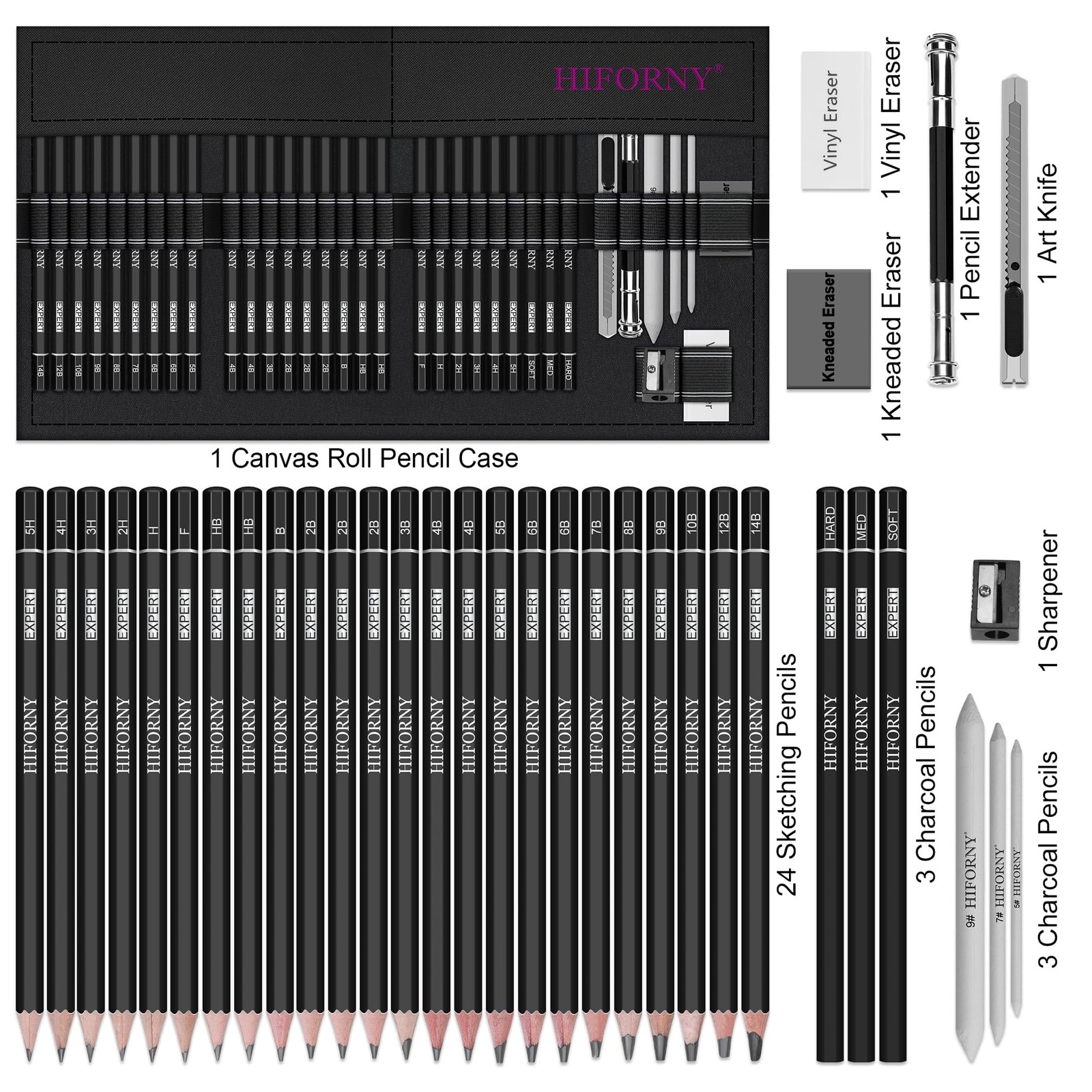 HIFORNY 36 PCS Sketching Drawing Pencil 1 Count (Pack of 36), Black