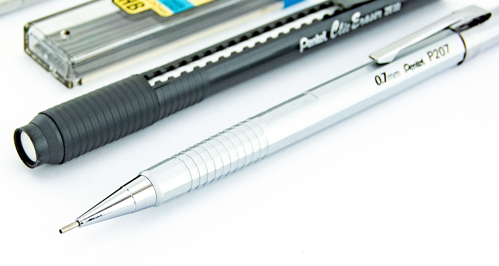Pentel Sharp Mechanical Pencil Metallic Silver 0.7mm Refill Lead Clic Eraser Lot