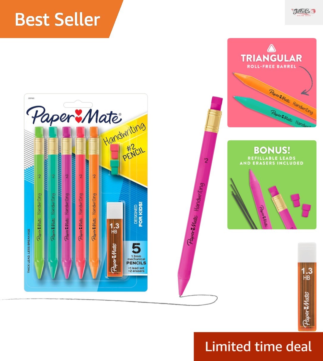 Erasable Triangular Mechanical Pencil Set – Assorted Colors for Kids Writing Joy