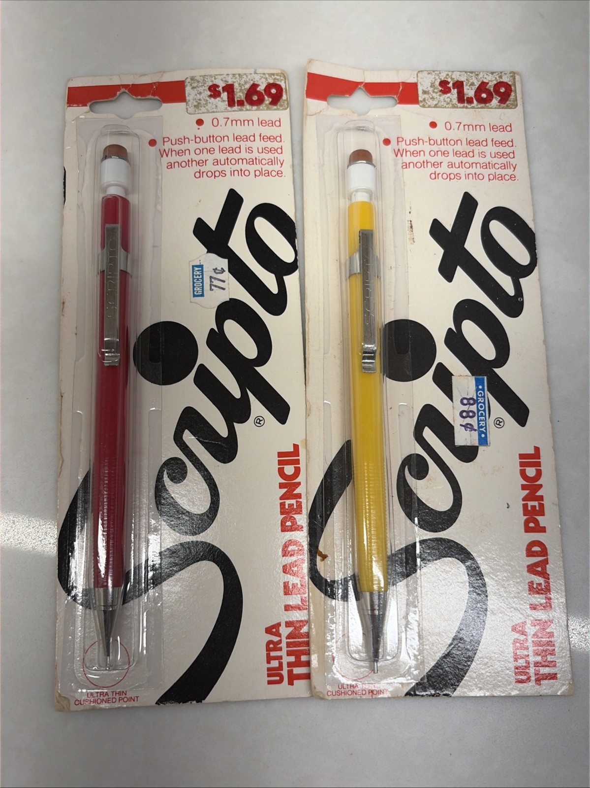 2 NEW VINTAGE SCRIPTO ULTRA THIN LEAD MECHANICAL PENCIL RED NO. P209