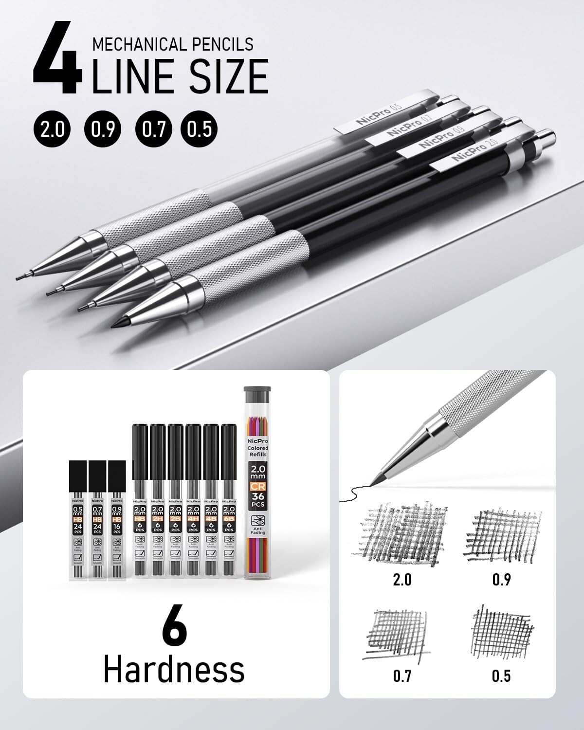 Professional 38PCS Mechanical Pencils Set with Multi-Hardness Leads & Erasers