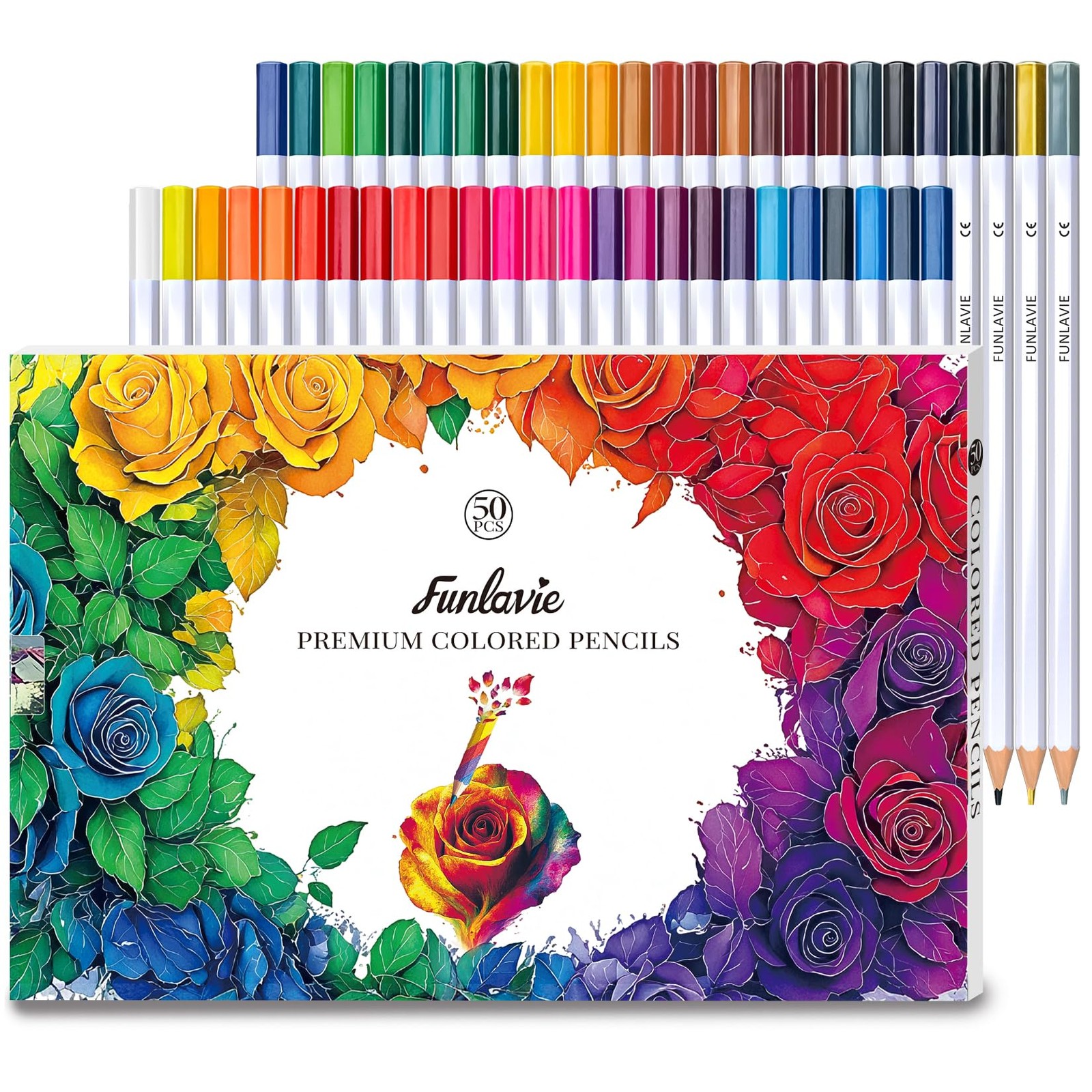FUNLAVIE 48 Colored Pencils for 50 Count (Pack of 1), 50-Color Gift Pack