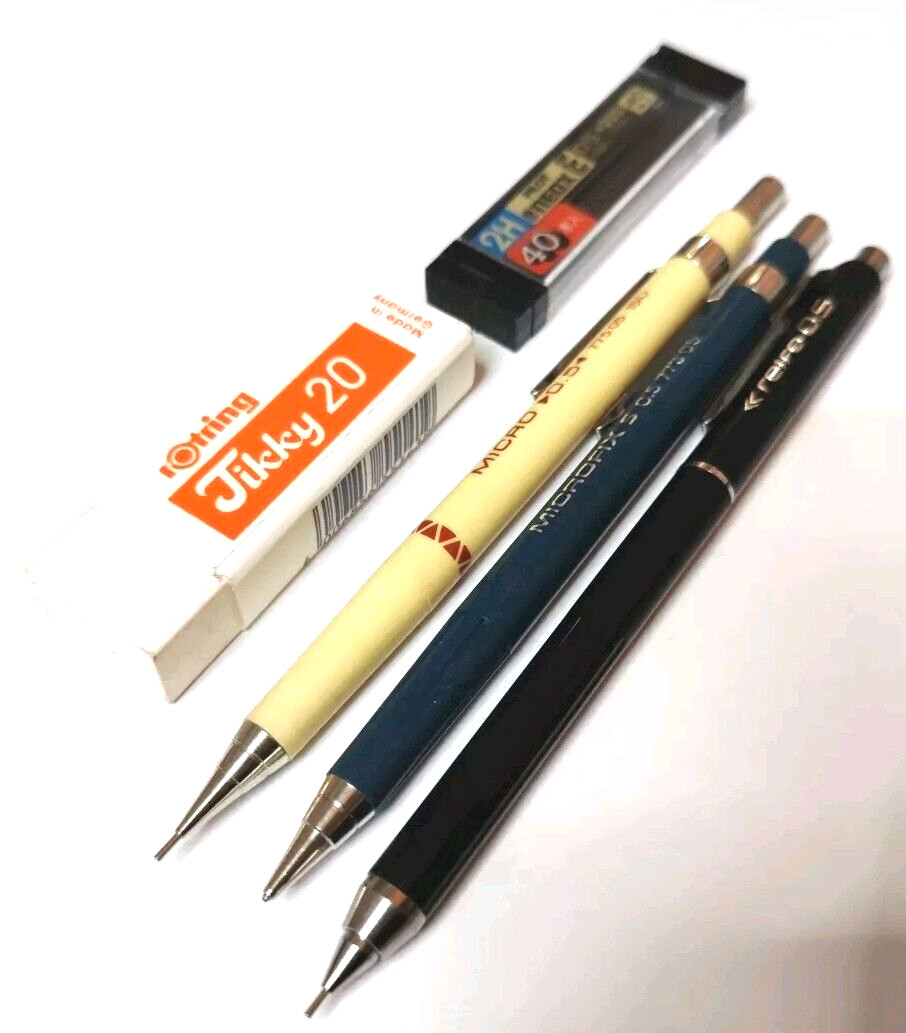 Vtg New 3Pcs Rotring Eraser Staedtler Micro Retro Microfix Mechanical Pencil 0.5