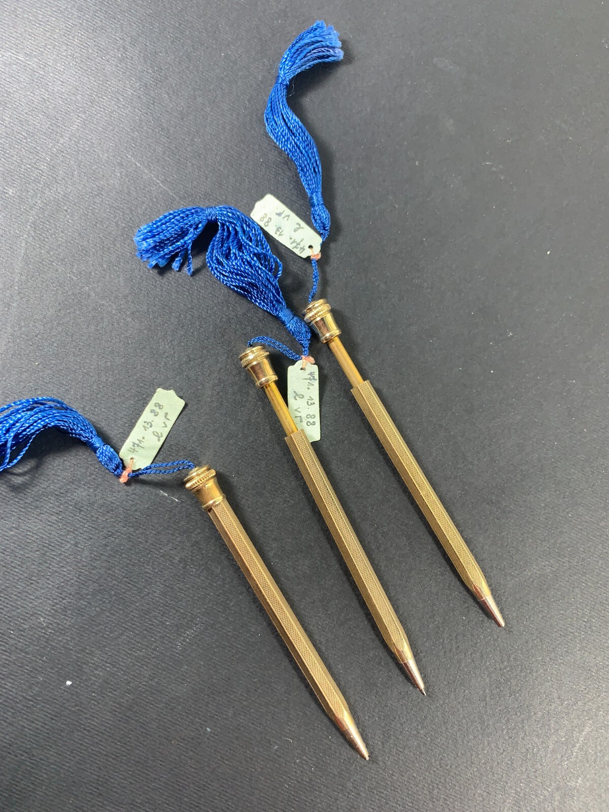 3x Art Deco Rolled Gold Propelling Mechanical Pencil Blue tassel