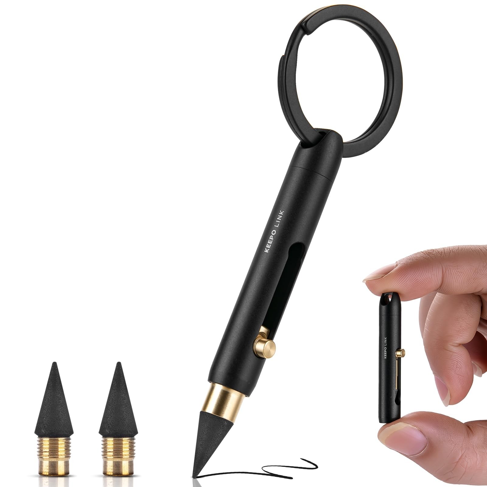 Mini Mechanical Pencil with Key Ring & 2 Extra Nibs – Titanium Keychain EDC Tool