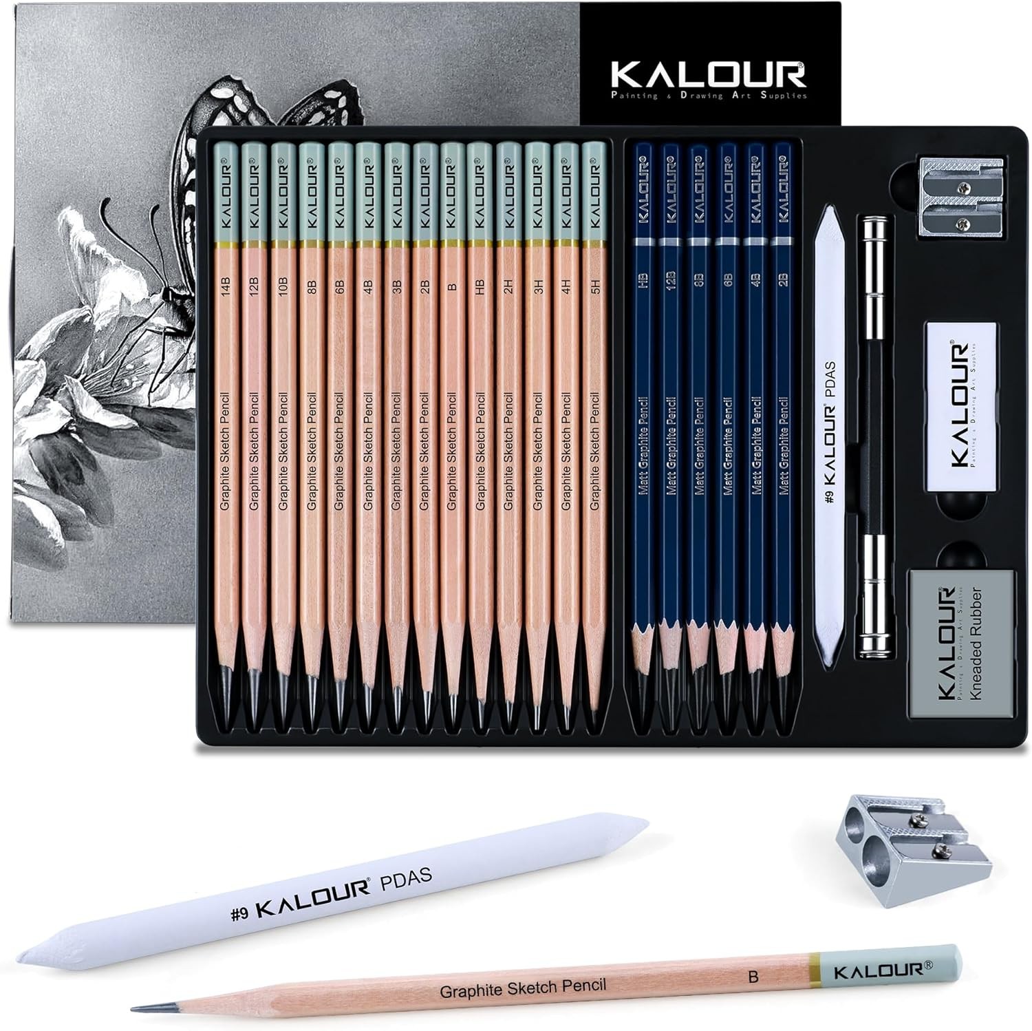 KALOUR 25-Piece Professional Sketch Pencil Set 1 Count (Pack of 25), Gray