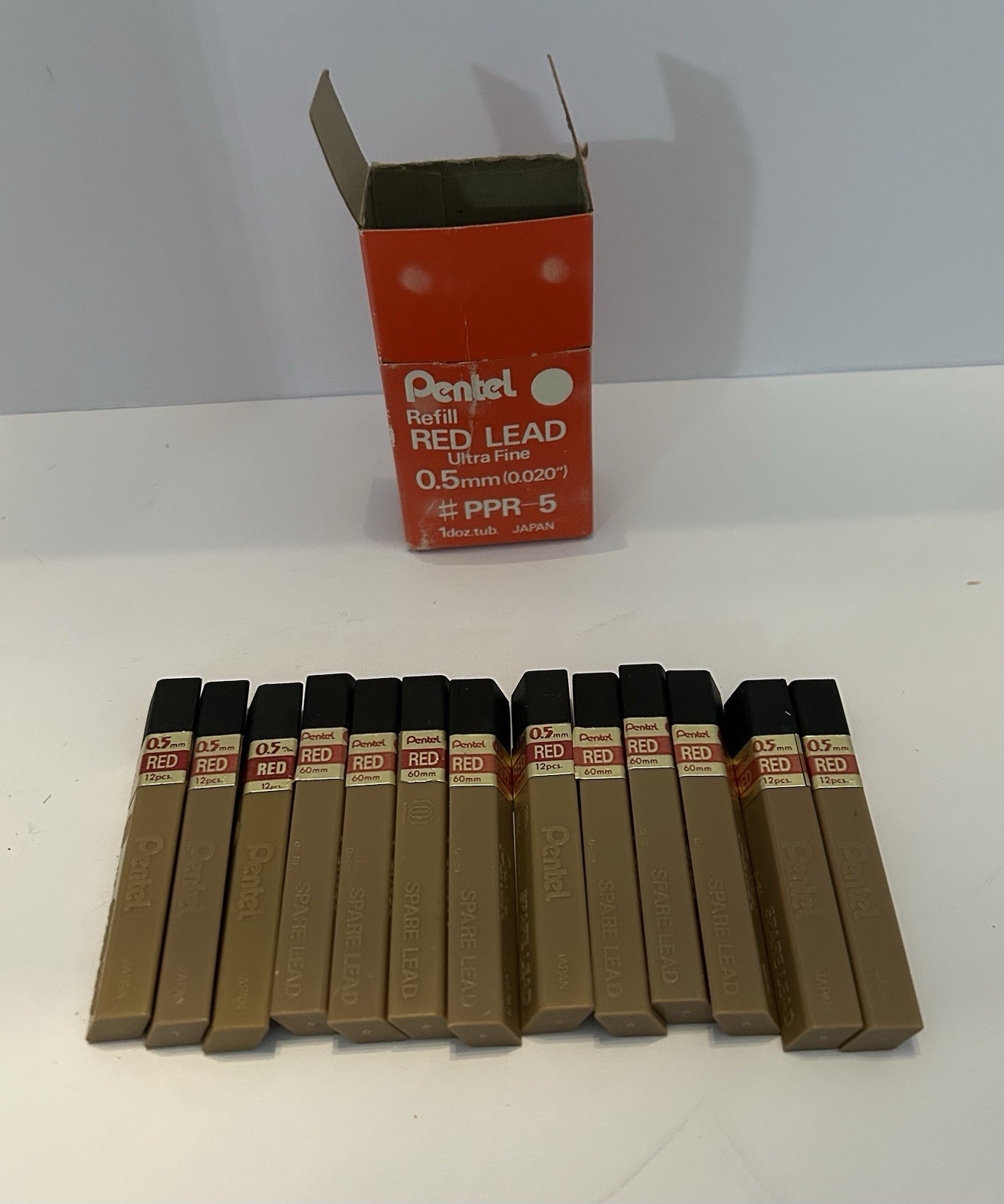 Set Of 13 Tubes ~ Pentel 0.5 mm Ultra Fine RED # PPR-5 Lead ~ Japan Vintage