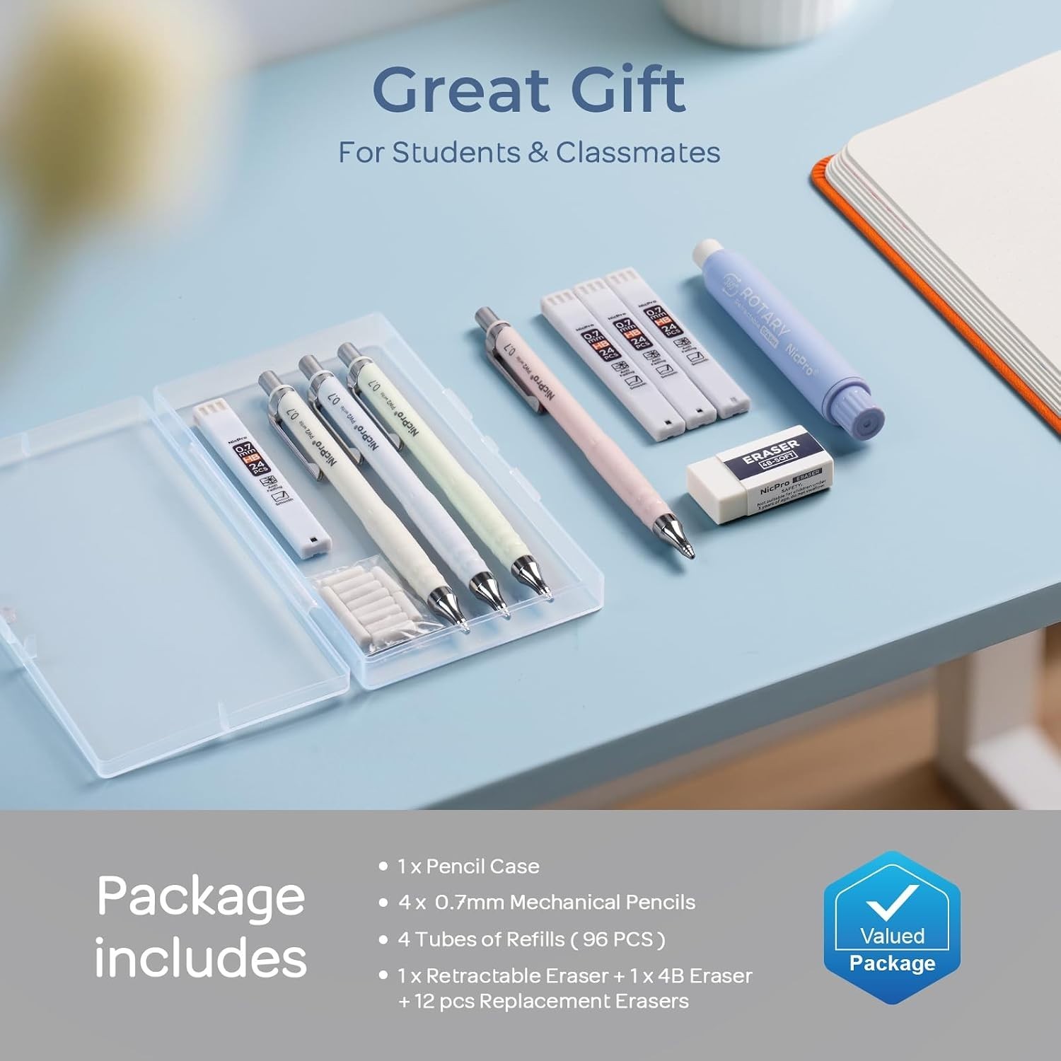 All-in-One Aesthetic 4PCS Mechanical Pencils, Lead Refills & Erasers for School