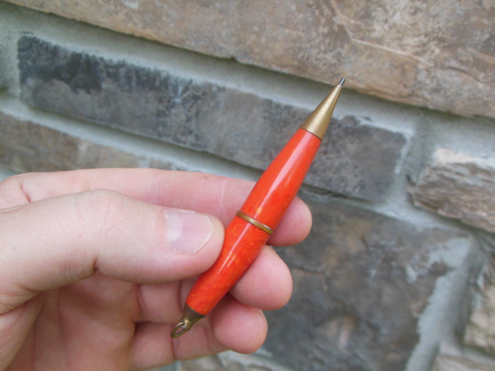 Celluloid Golf Pencil Mini Mechanical Marbled Red / Orange Swirled
