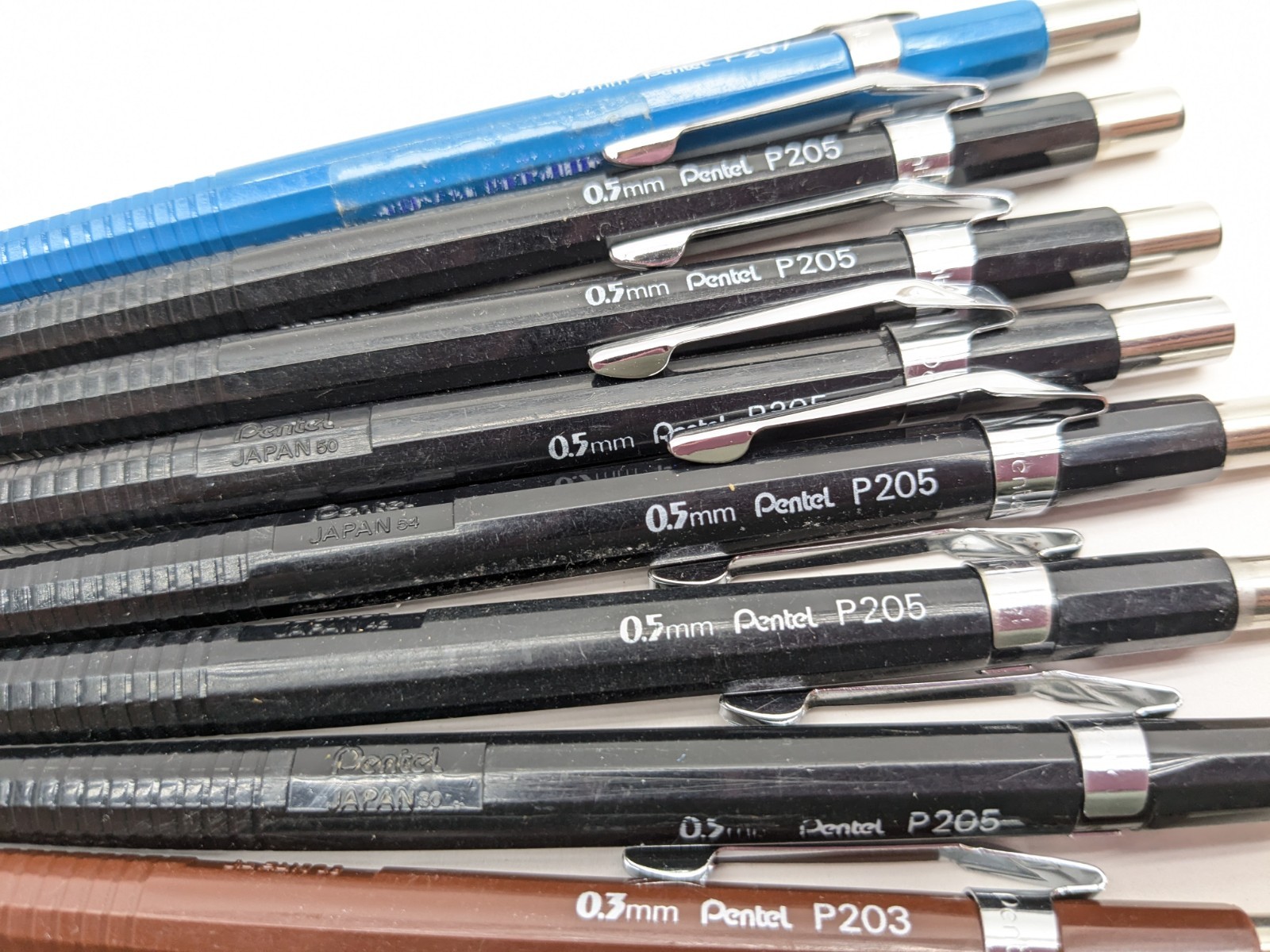 Pentel mechanical pencil p203 Brown 0.3mm Black Pencil p205 05mm lot of 10