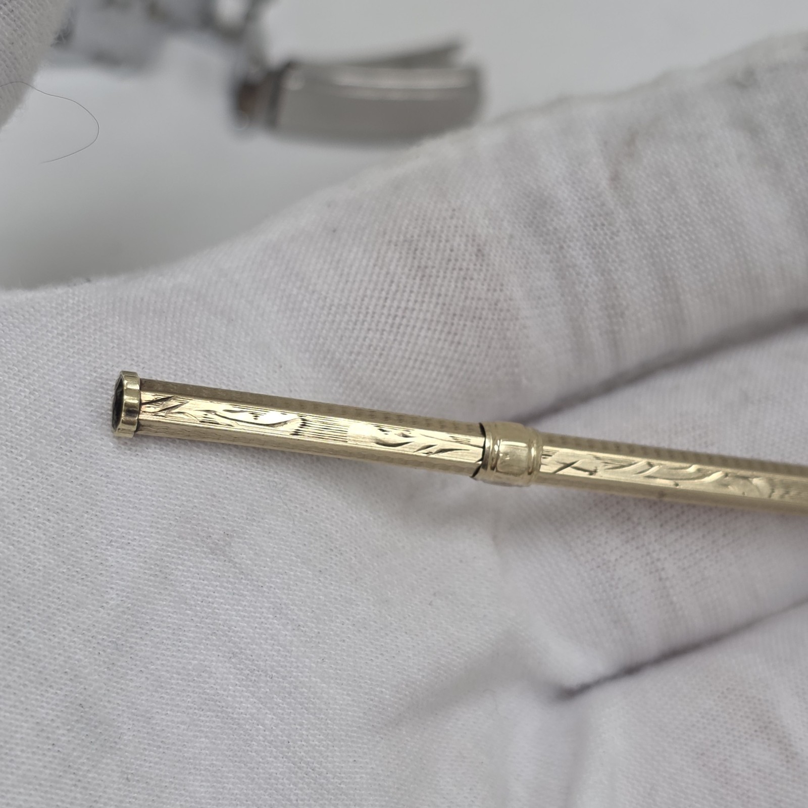 Victorian Gold Filled Mechanical Pencil Red Pink Jeweled Retractable Engraved