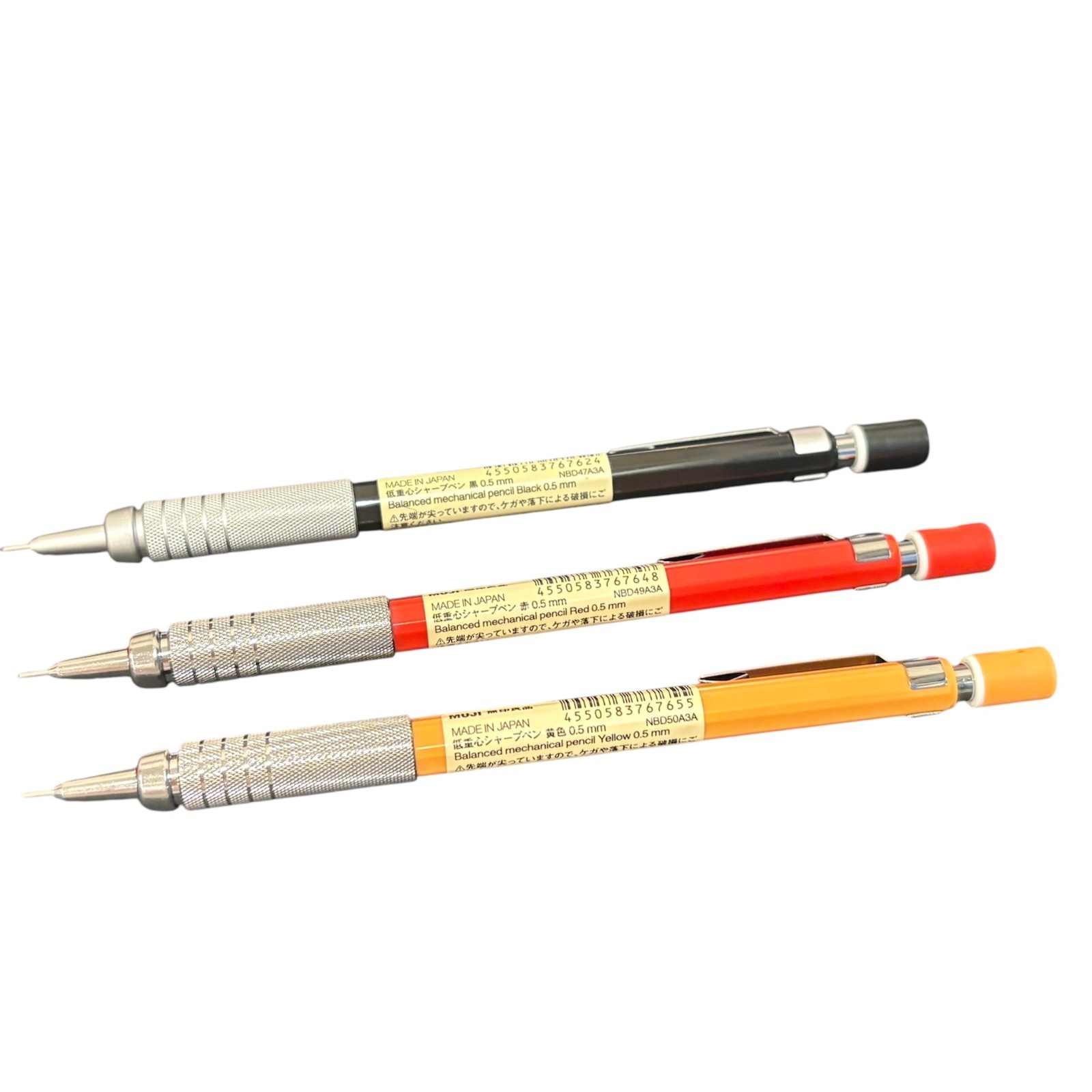 MUJI Balanced Mechanical Pencil Set 0.5mm – Black / Red / Yellow – Made in Japan