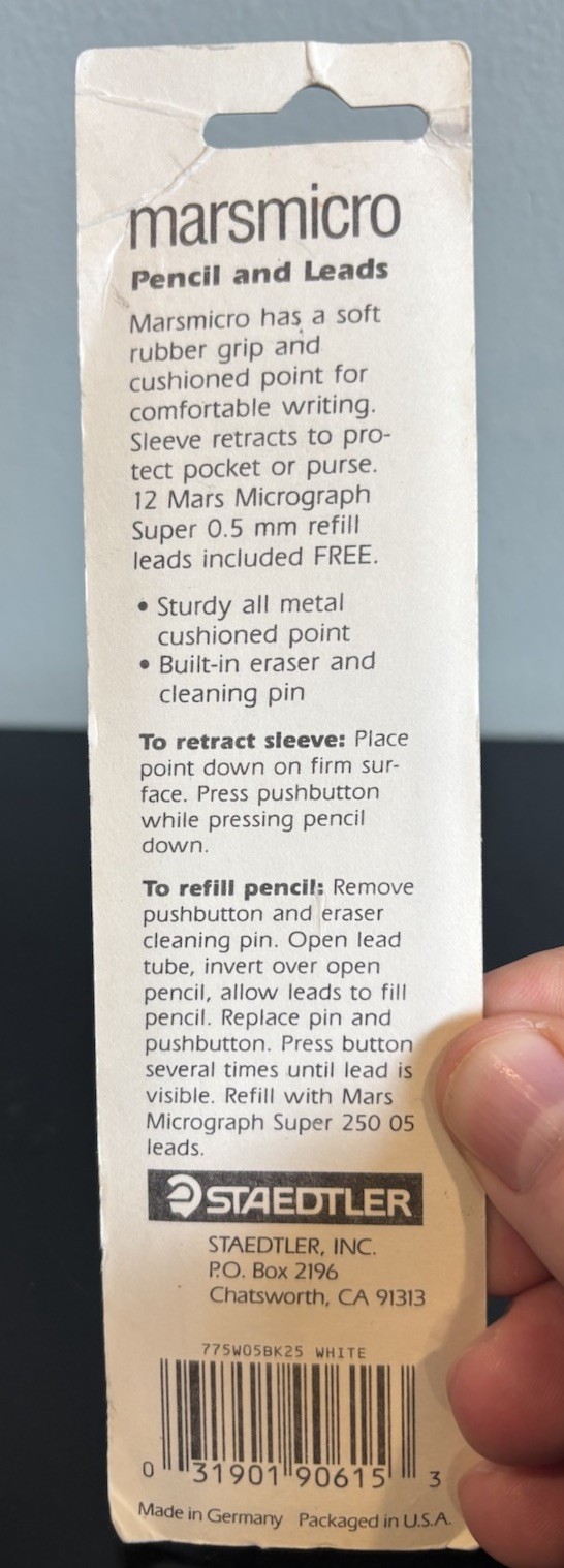 Staedtler Marsmicro 0.5 mm White Mechanical Pencil & Leads Comfort Grip NOS