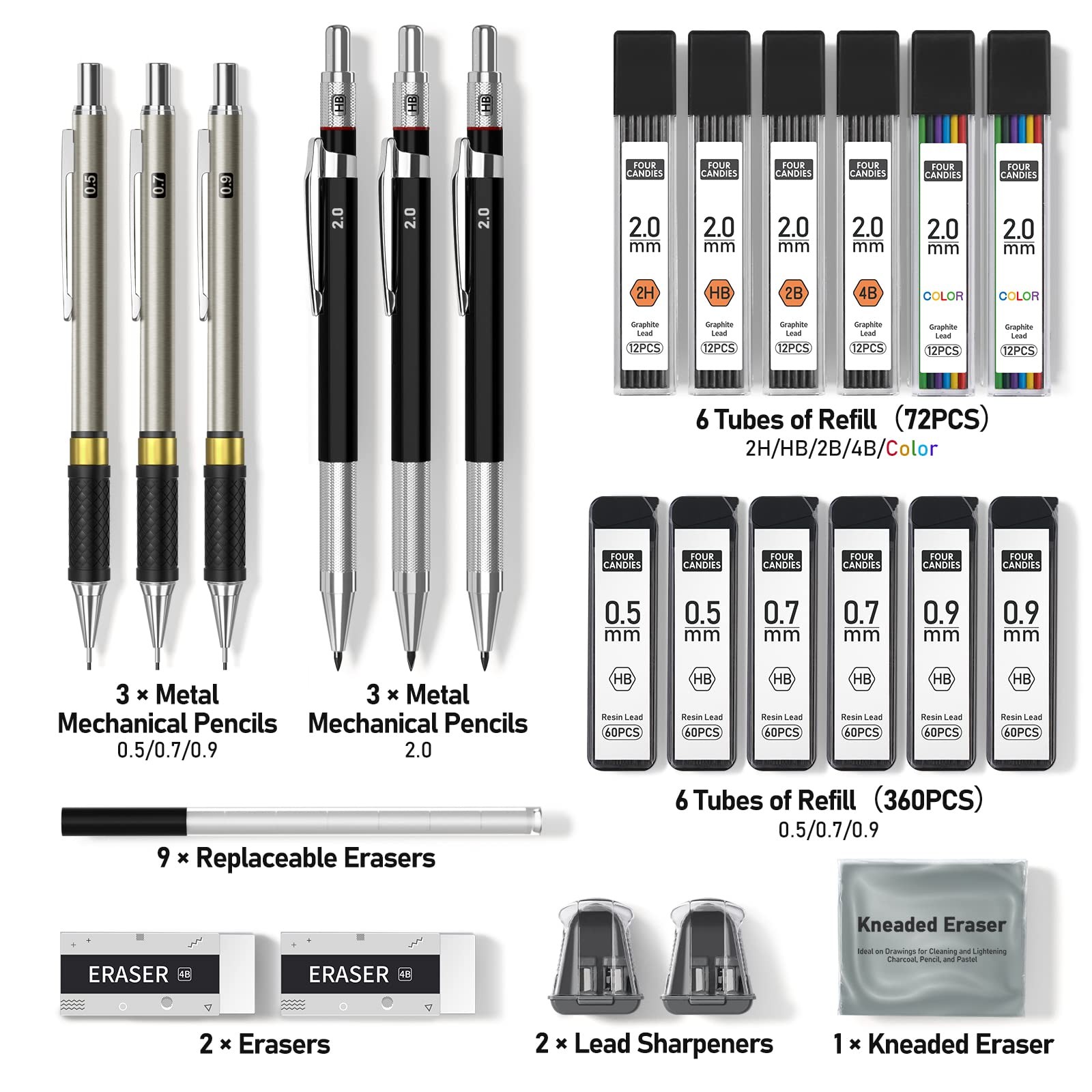Four Candies Cute Mechanical Pencil Set, 6PCS Pastel Pencils…