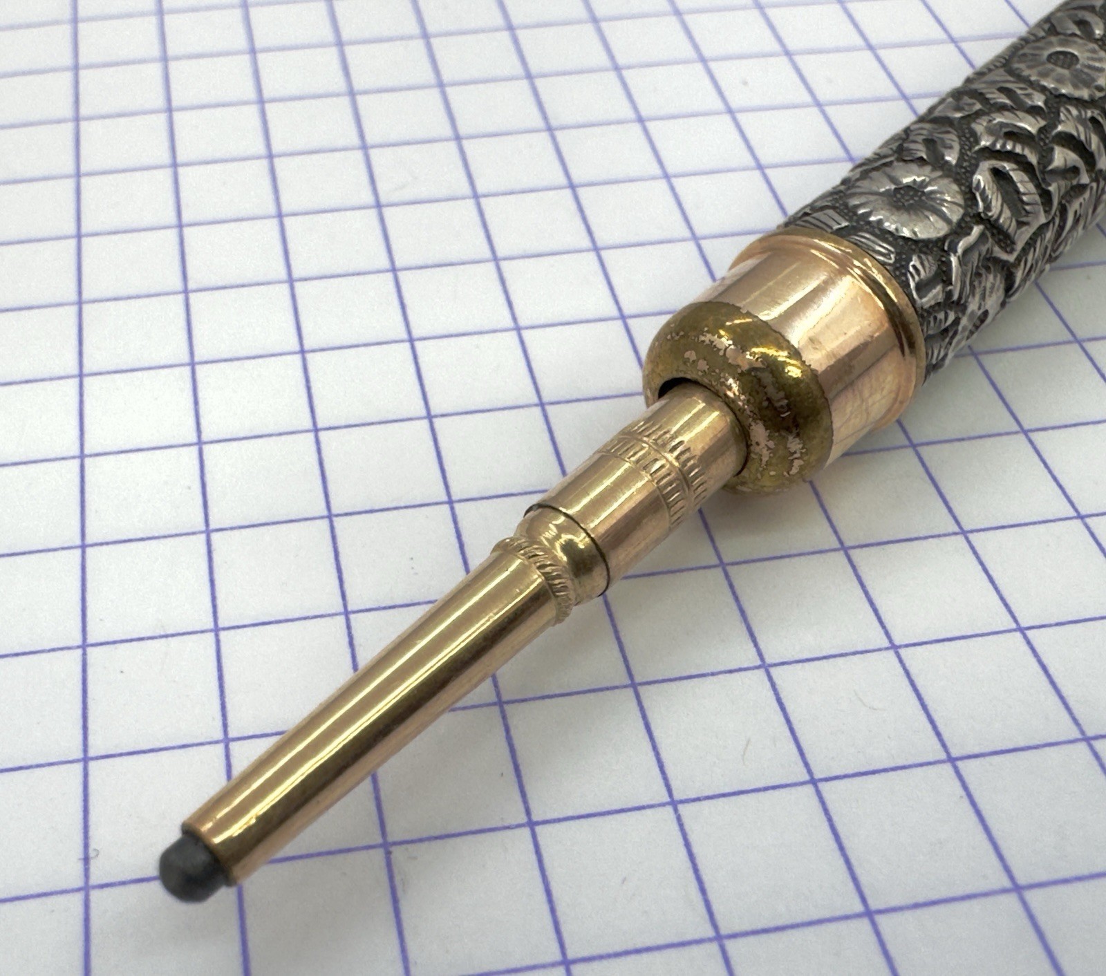 Victorian Sterling Silver / Gold Filled Floral Repousse Magic Pencil