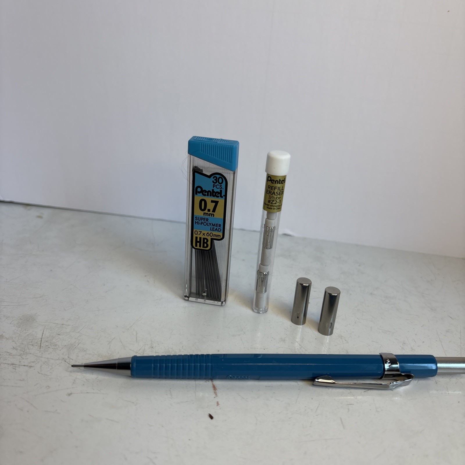 Vintage Blue Pentel P207 Mechanical Pencil .7mm Japan Working With Extras