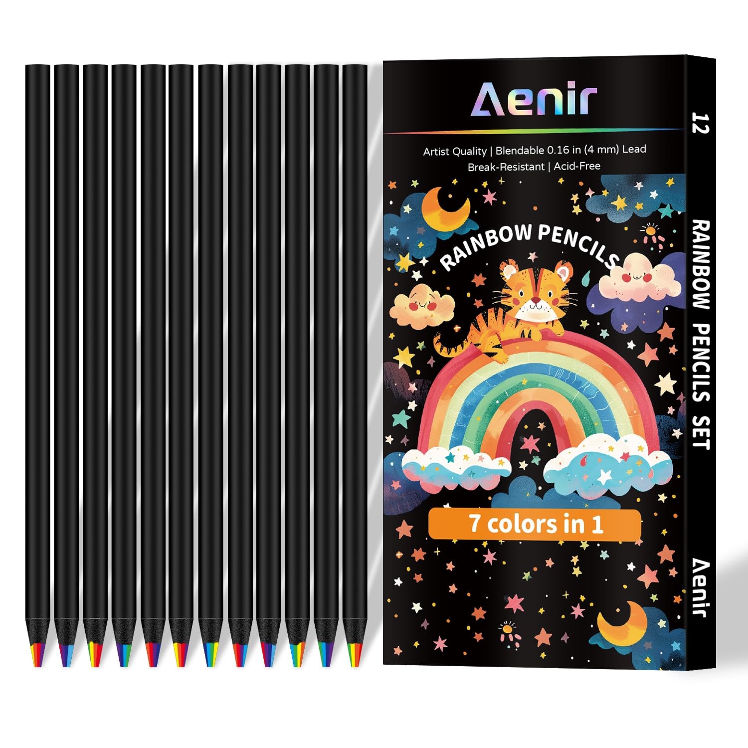 Aenir 7 Color in 1 Rainbow Pencils for Kids, 12 Pack Multicolor
