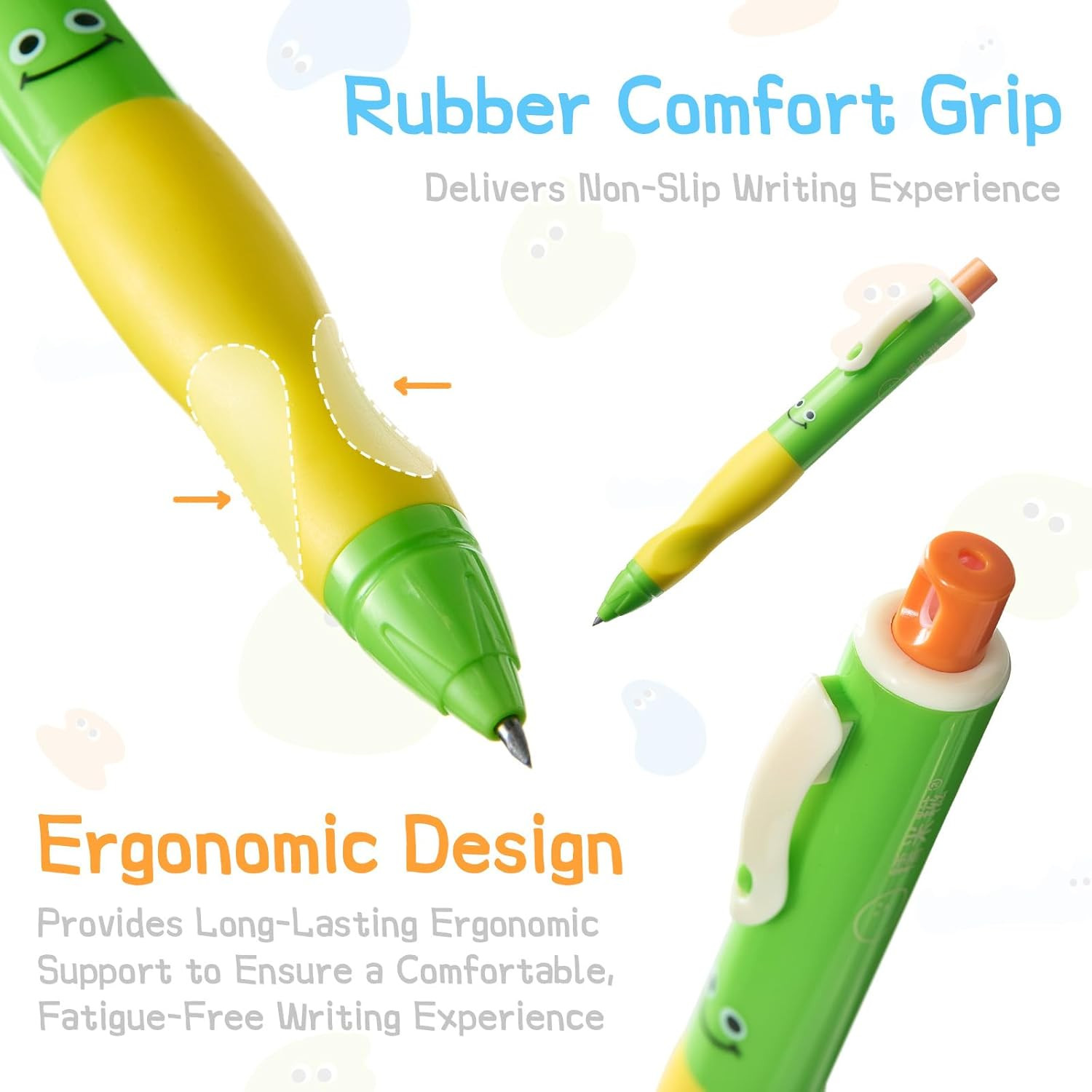 Thick Mechanical Pencil for Kids, Smile Handwriting Pencil with Non-Slip Grip &